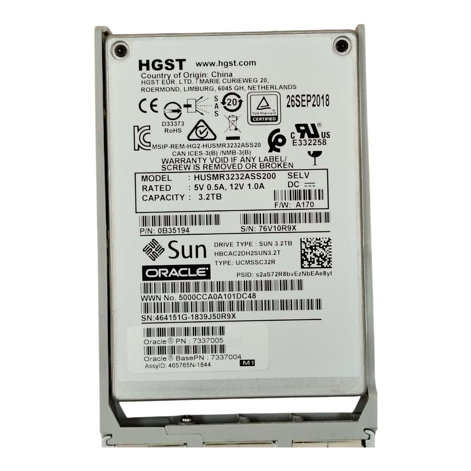 Oracle HGST (P/N:7337005 / 7337004) 3.2TB SAS SSD 2.5" Enterprise Drive 0B35194
