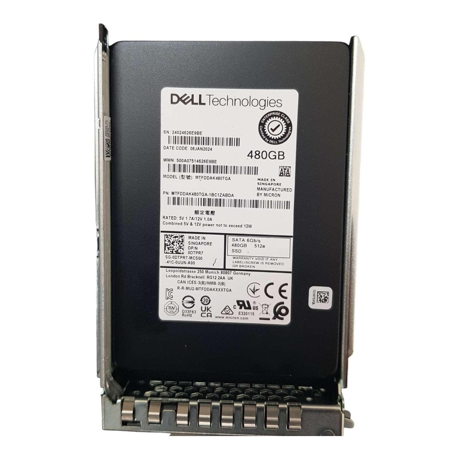 Dell/Micron 480GB 2.5" SATA SSD – Enterprise Class MTFDDAK480TGA (P/N 0DTPR7)