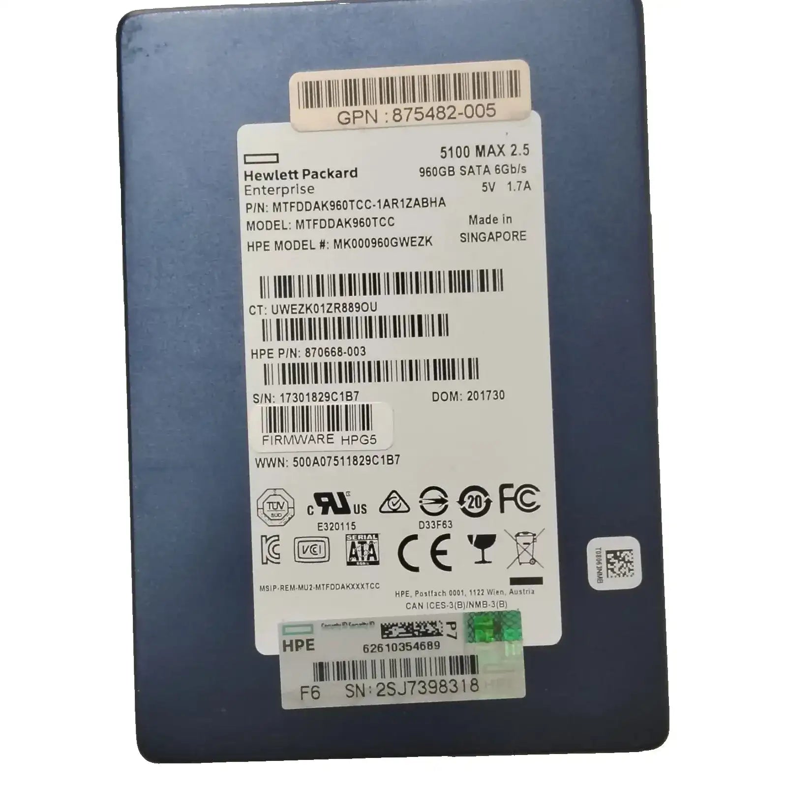 HP ( 870668-003) 960GB 6G SATA 2.5 SFF SSD - MTFDDAK960TCC