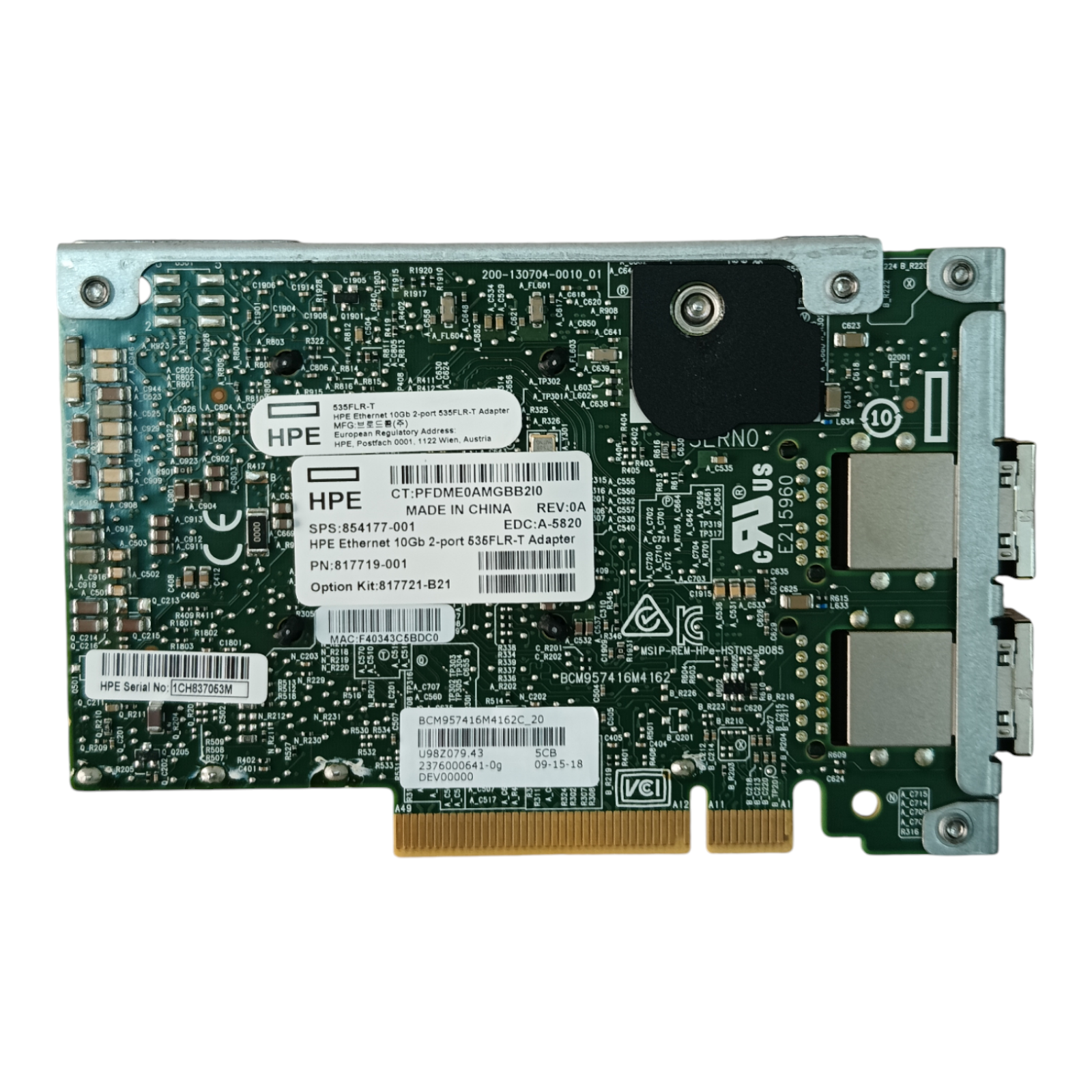HPE Ethernet 10Gb 2-Port 535FLR-T Adapter | Dual Port Network Interface Card | P/N 817719-001