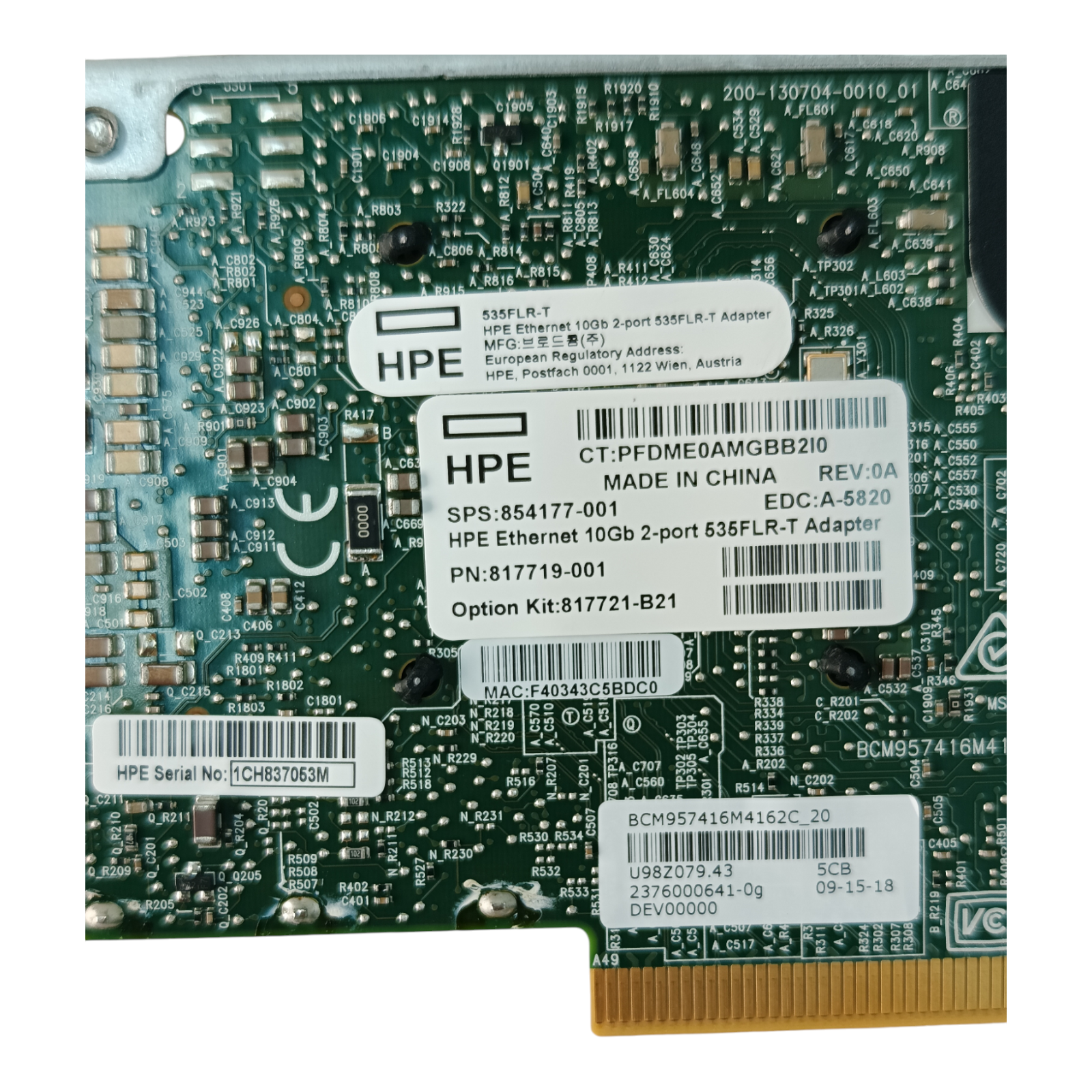 HPE Ethernet 10Gb 2-Port 535FLR-T Adapter | Dual Port Network Interface Card | P/N 817719-001