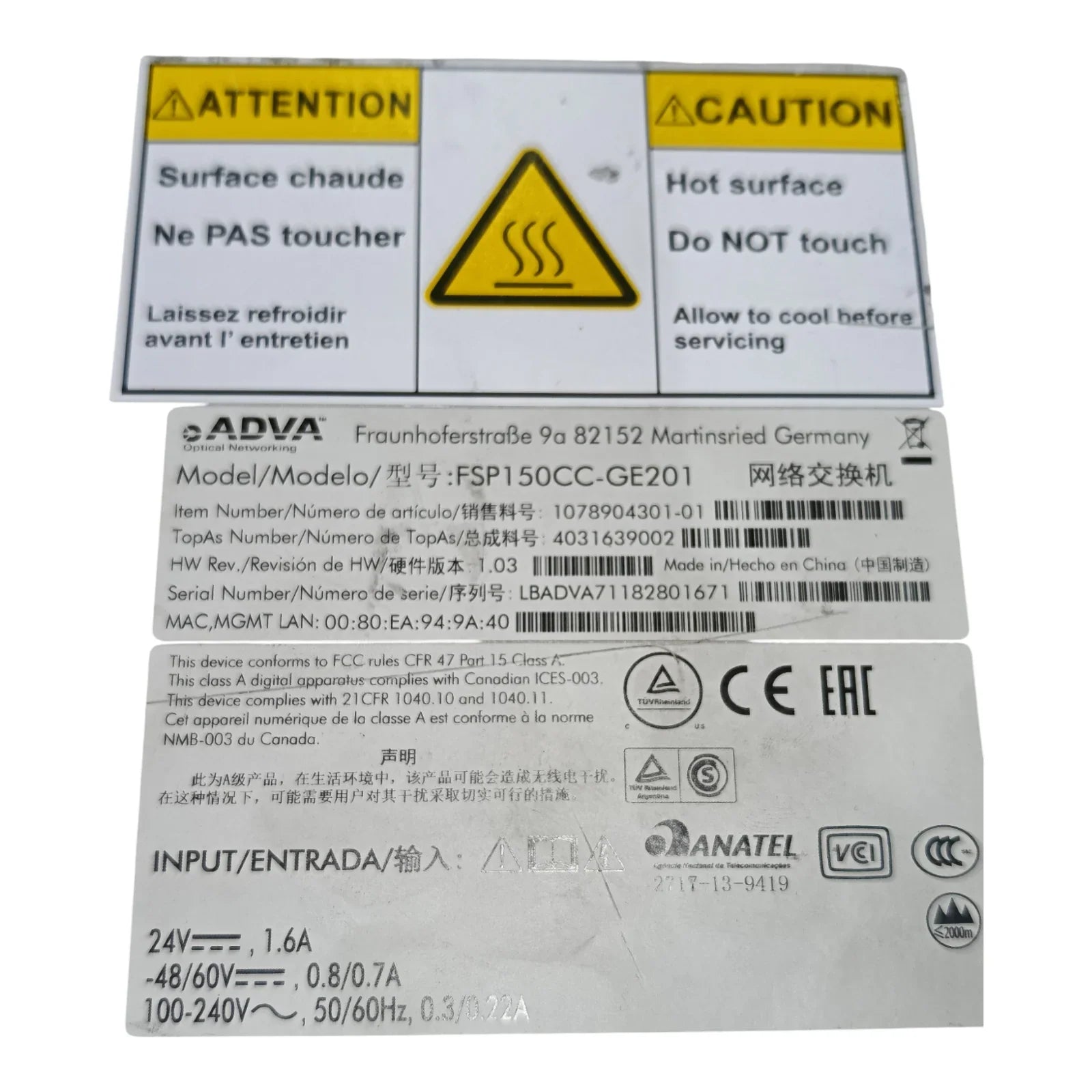 Adva FSP150CC-GE201 Optical Network Etherjack Switch – Carrier Ethernet Access Device