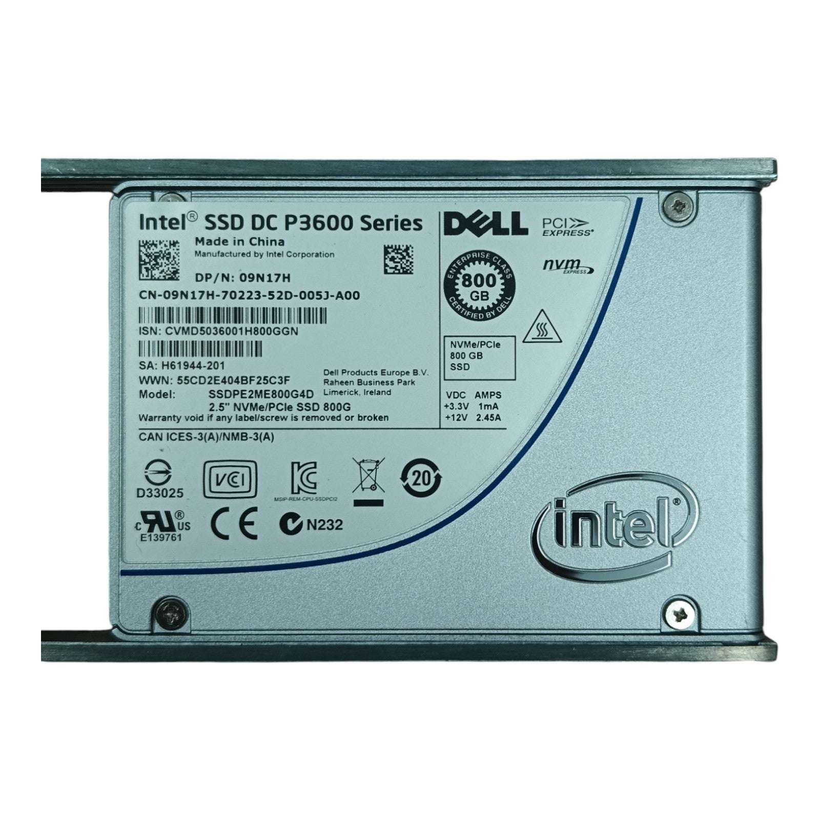 Dell 09N17H 800GB NVMe PCIe 2.5" SSD – Intel SSD DC P3600 Series SSDPE2ME800G4D Enterprise Drive