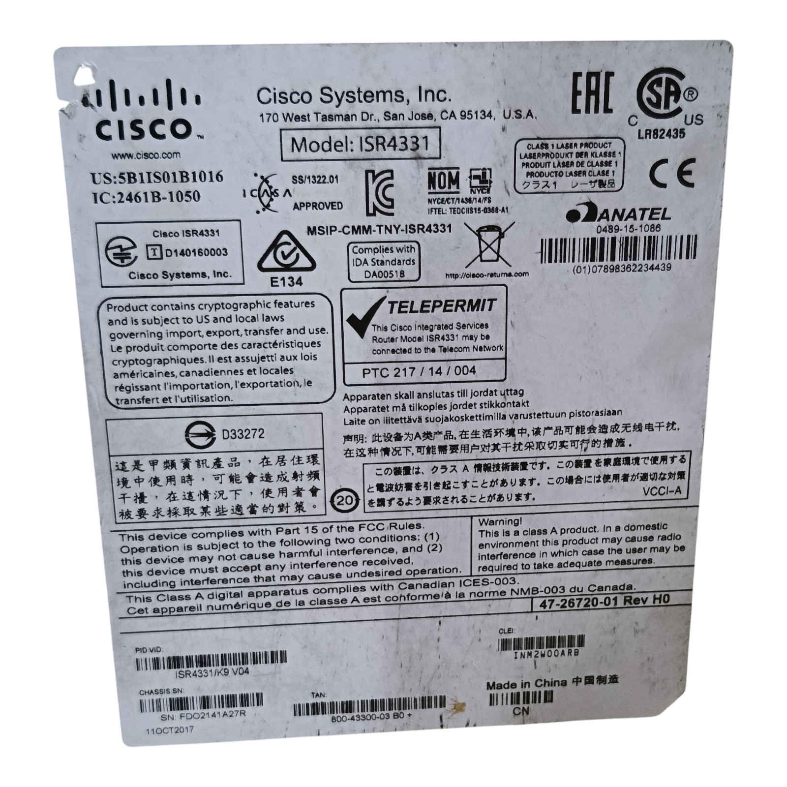 Cisco ISR4331/K9 Integrated Services Router – Enterprise-Class Secure WAN Router