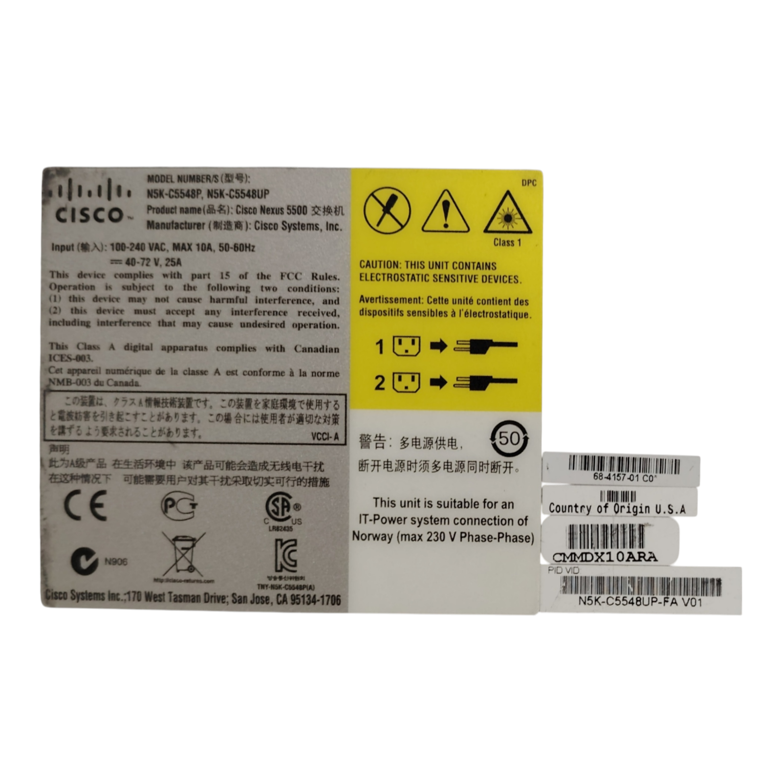 Cisco N5K-C5548UP-FA Nexus 5548UP Switch – 32× SFP+ 1/10GbE, 4× QSFP+ 40GbE, Redundant PSU, Enterprise Data Center