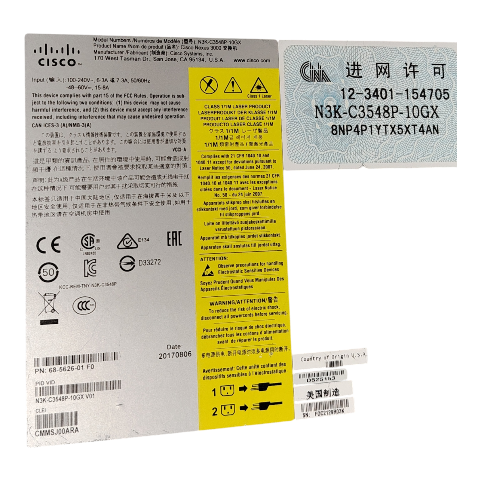 Cisco N3K-C3548P-10GX Nexus 3548P Switch – 48-Port 10GbE, 1U Rackmount, Low-Latency Data Center Networking