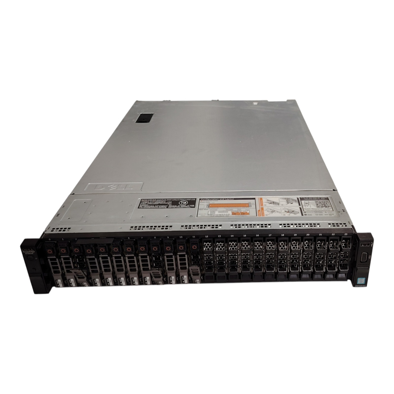 Dell PowerEdge R730XD 2U Server – 2× Xeon E5-2630 v3, 128GB DDR4 ECC RAM, 12× 1.6TB SSD (19.2TB), RAID, 750W PSUs