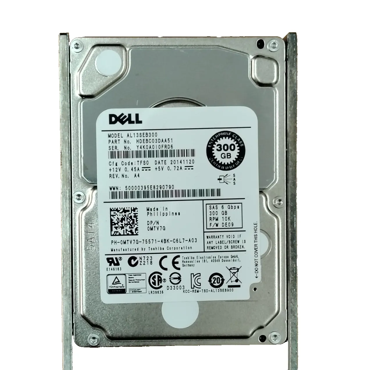 Lot of 13 unit Dell(0MTV7G) 300GB SAS 2.5" 10K Hard Drive AL13SEB300 W/o Tray