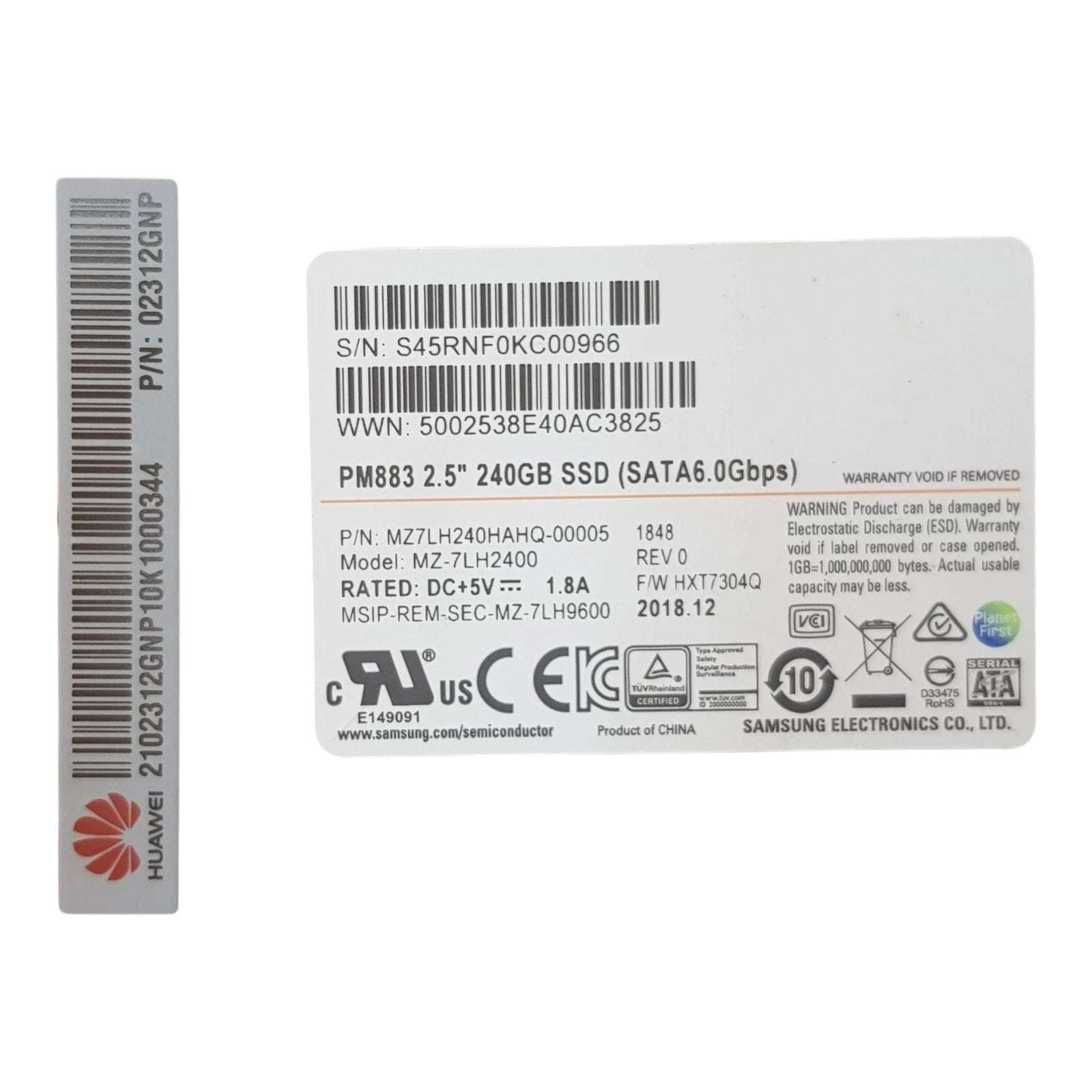 HUAWEI/Samsung 02312GNP 240GB SATA SSD 2.5" MZ7LH240HAHQ Solid State Drives