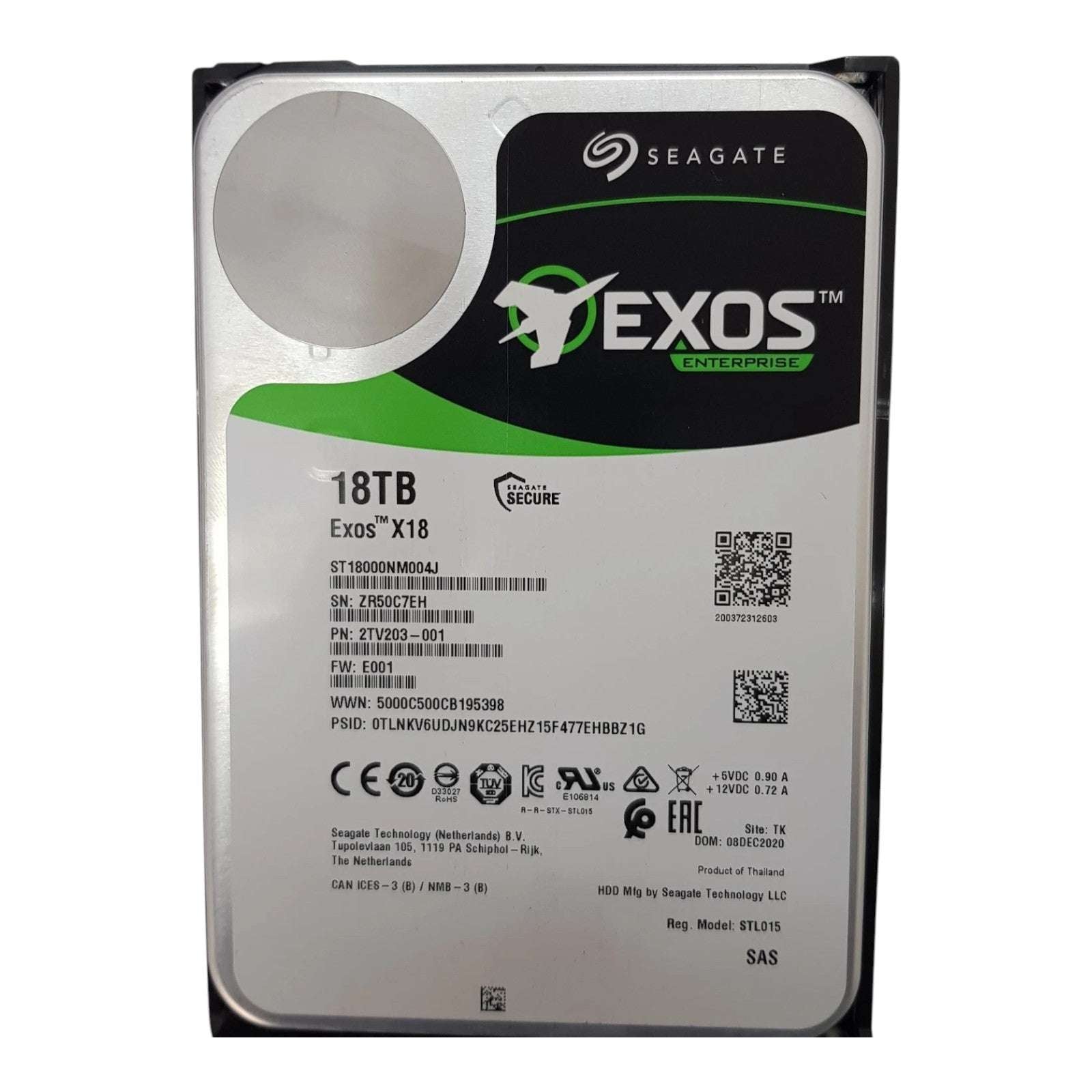 Seagate Exos 18TB 7200RPM SAS 12Gb/s 3.5" Enterprise HDD | ST18000NM004J | P/N 2TV203-001 (No Caddy)
