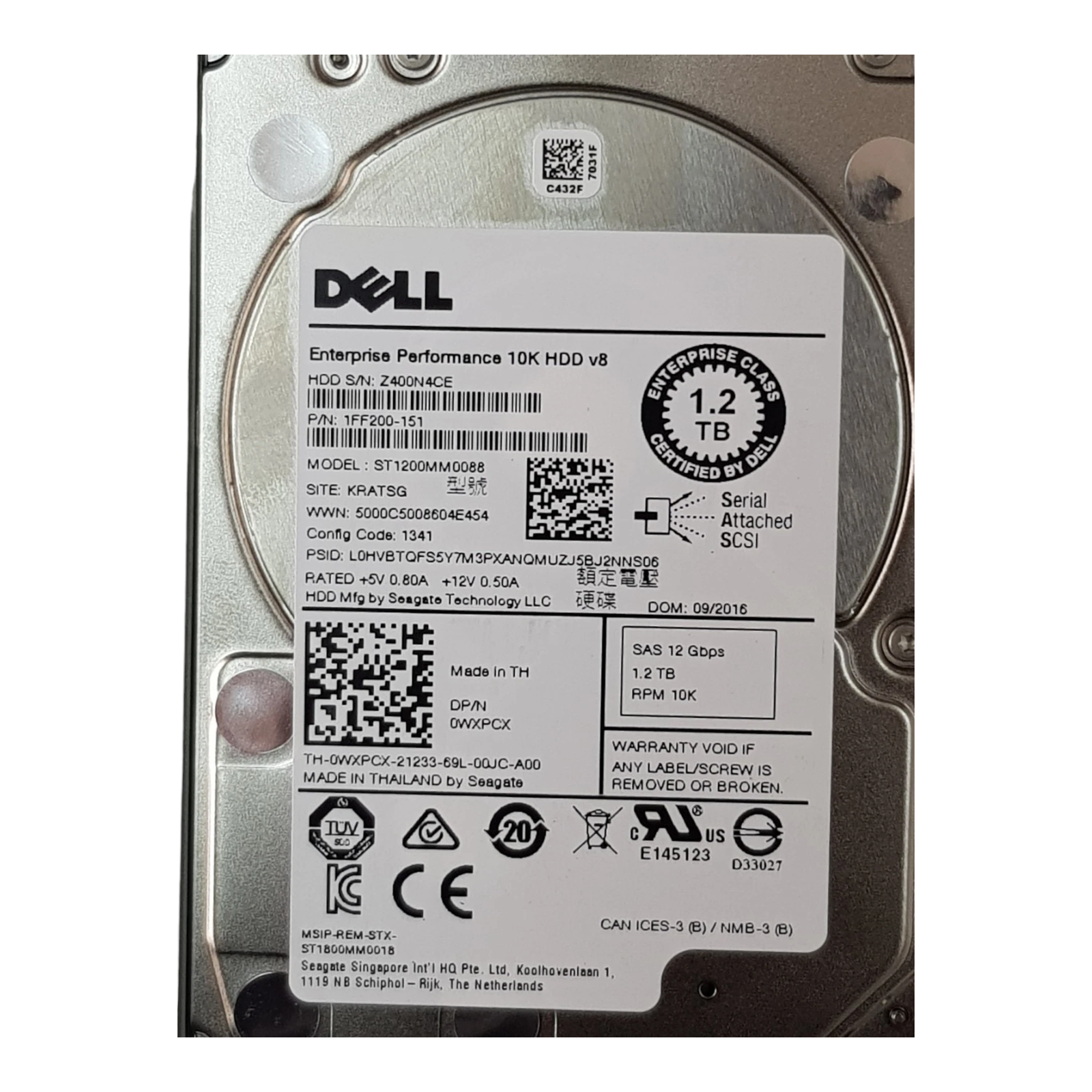 Dell 1.2TB 2.5" SAS 12Gb/s 10K RPM Enterprise HDD – ST1200MM0088 (P/N 0WXPCX)
