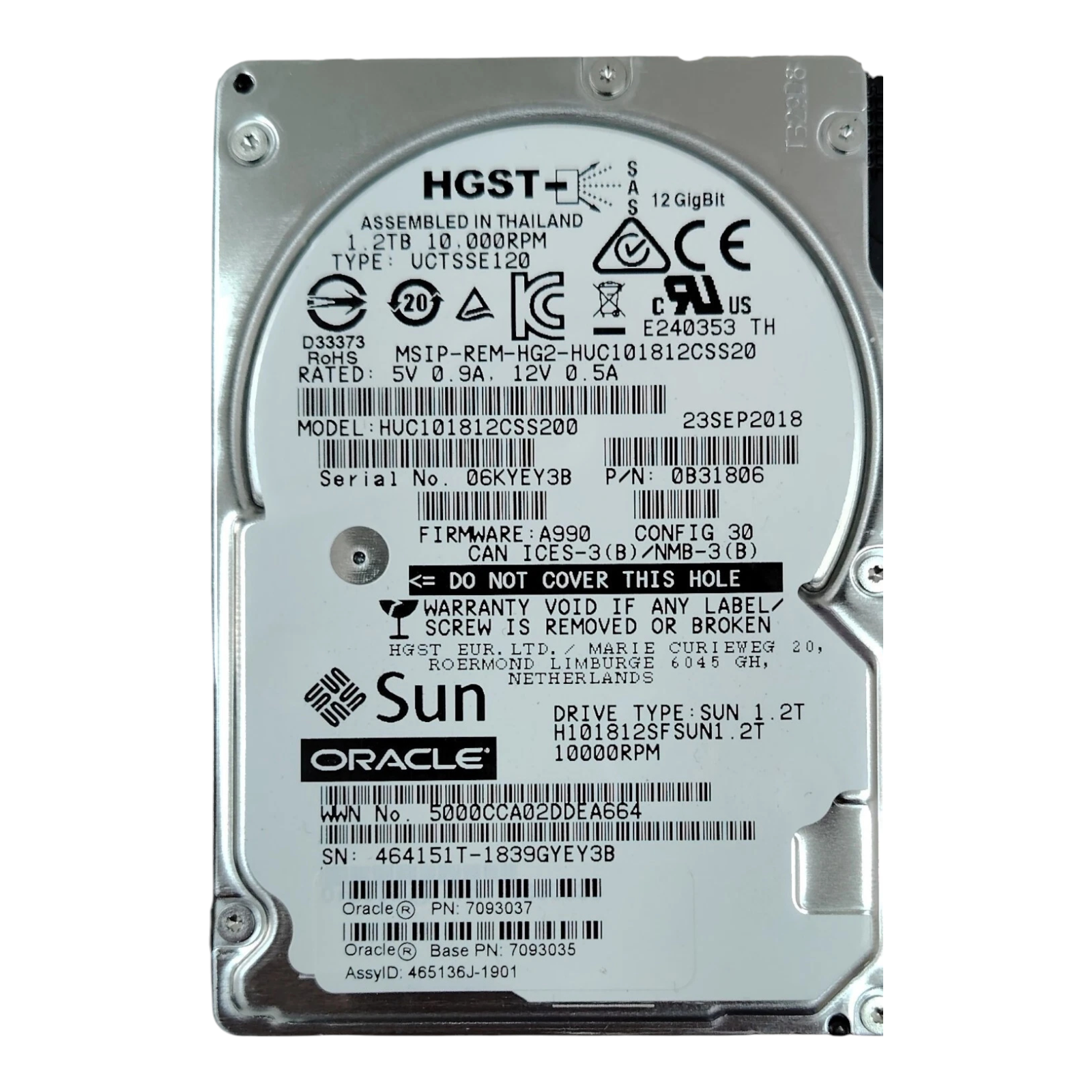 Oracle Sun 7093037 / 7093035 | HGST 0B31806 1.2TB 2.5" SAS 12Gb/s 10K RPM Enterprise HDD (No Caddy)