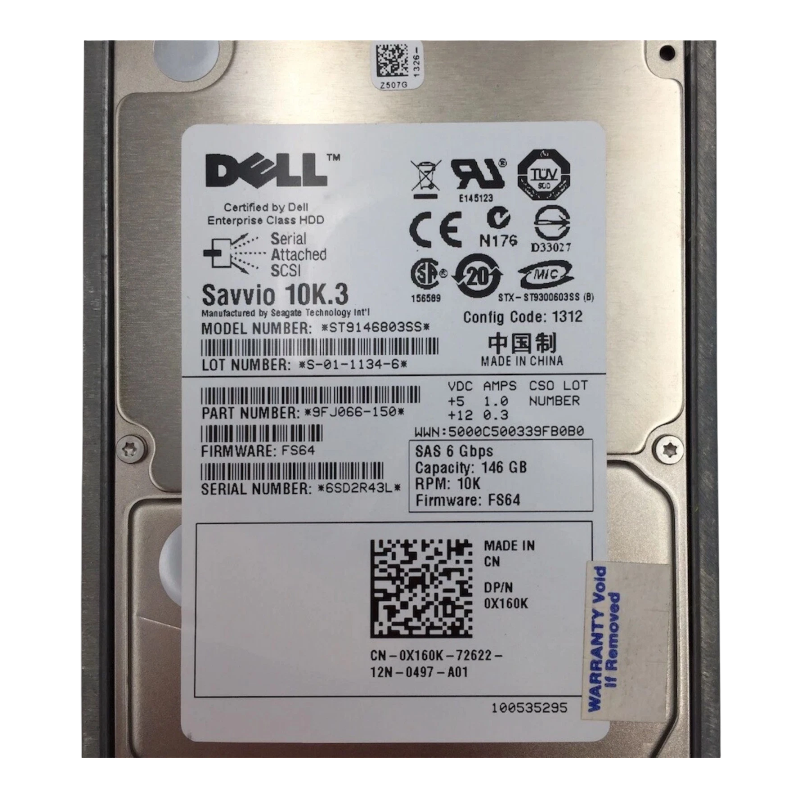 Dell 146GB 10K RPM 2.5" SAS 6Gb/s Enterprise Hard Drive | P/N 0X160K | ST9146803SS Savvio 10K.3