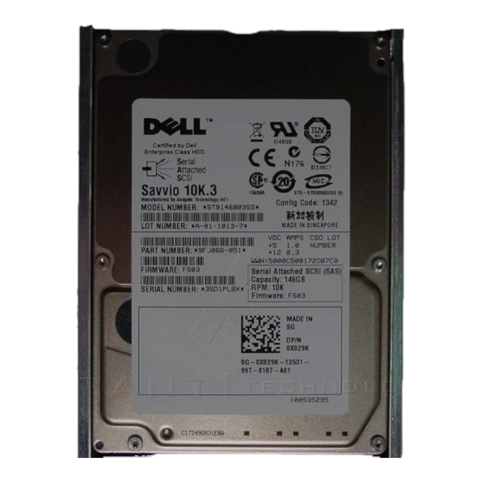 Dell 146GB 2.5" SAS HDD – 10K RPM Enterprise Hard Drive ST9146003SS (P/N: 0X829K)