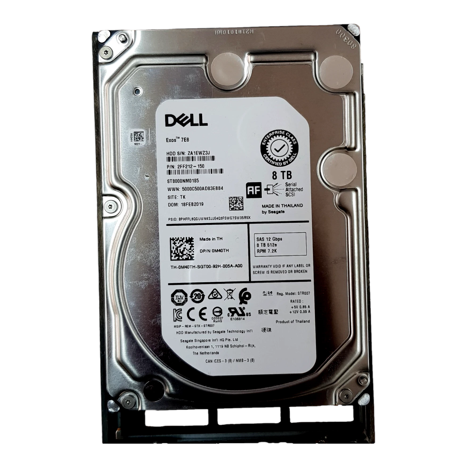 Dell 0M40TH 8TB 7200RPM SAS 12Gb/s 3.5" Enterprise HDD – ST8000NM0185 Exos 7E8 (No Caddy)