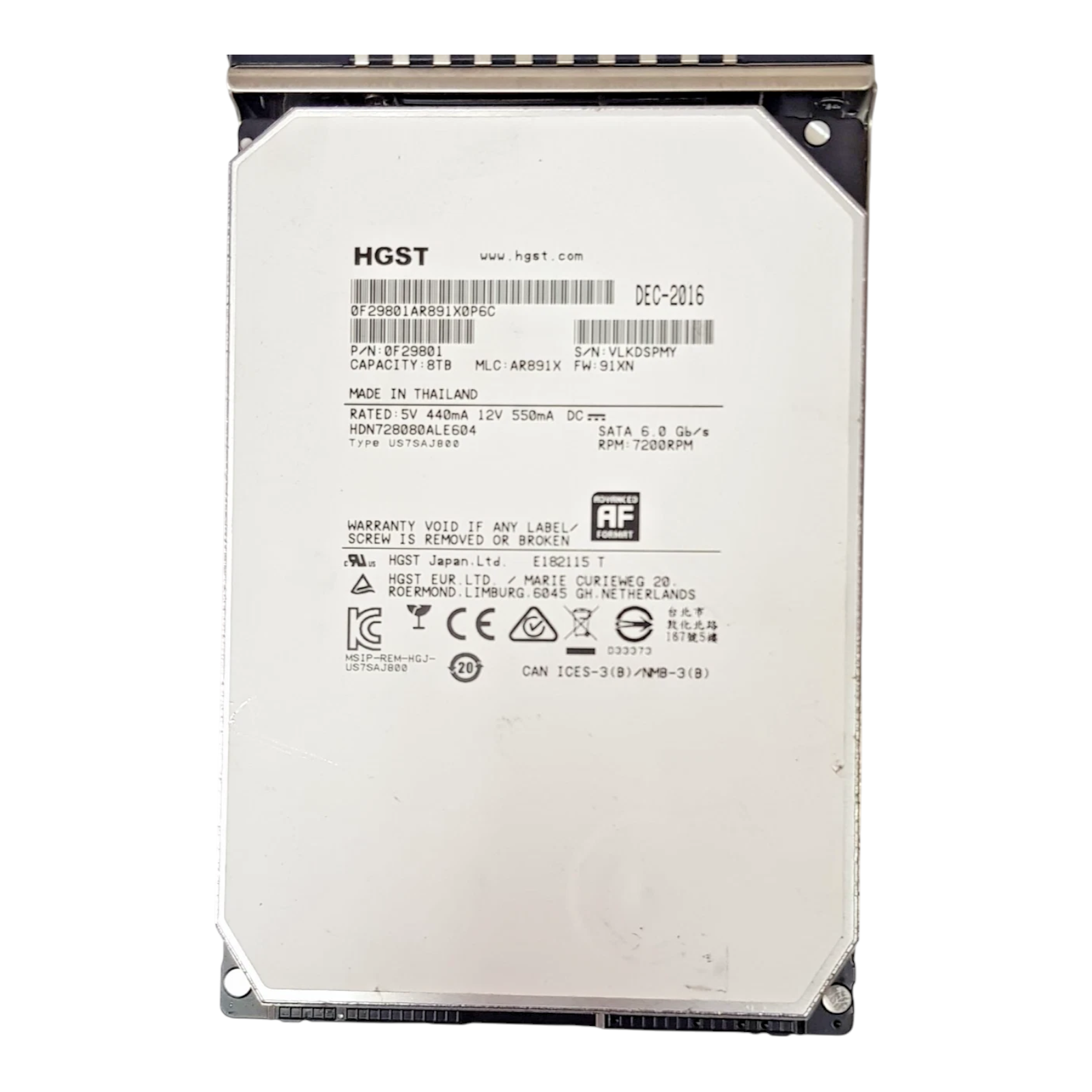 HGST 8TB 7200RPM SATA 6Gb/s 3.5" Enterprise Hard Drive (0F29801, HDN728080ALE604) – No Caddy