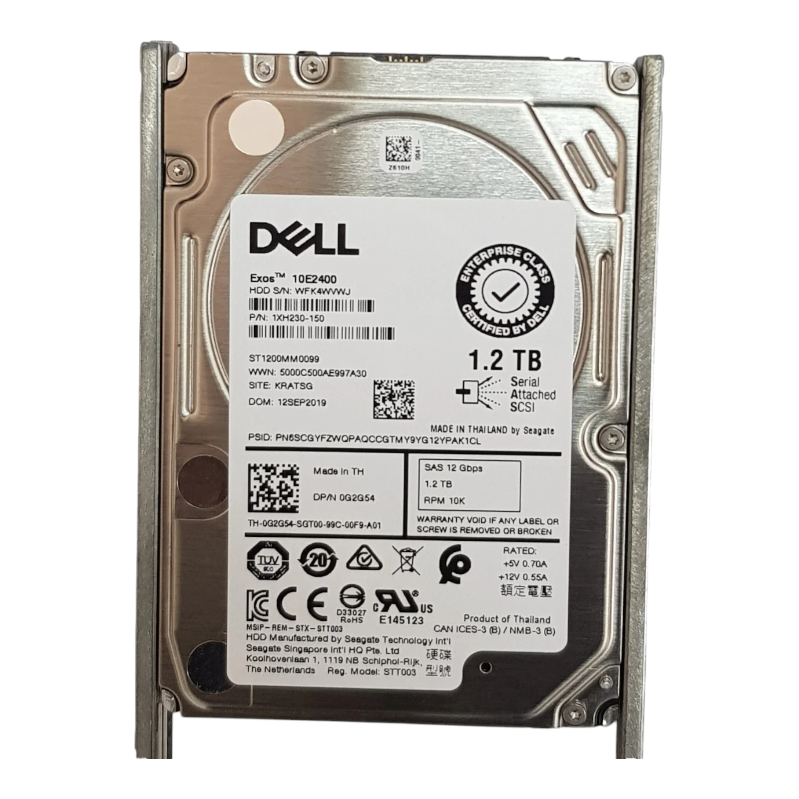 Dell 1.2TB 2.5" SAS 12Gbps 10K RPM Enterprise HDD – ST1200MM0099 (P/N: 0G2G54) – Without Caddy