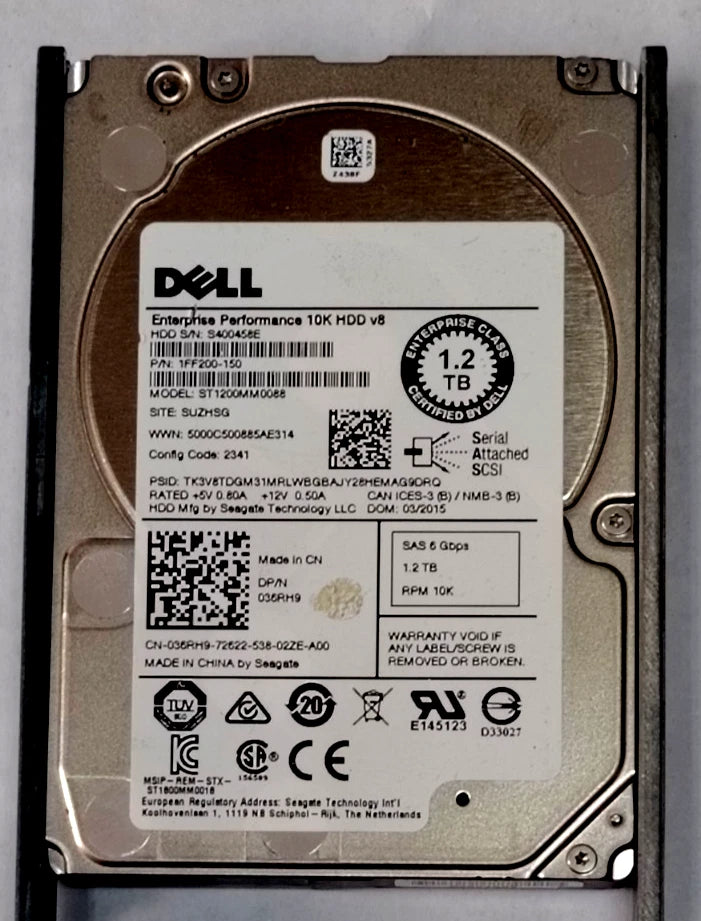Dell 036RH9 1.2TB 10K RPM SAS 6Gb/s 2.5" Enterprise HDD – ST1200MM0086 1FF200-150