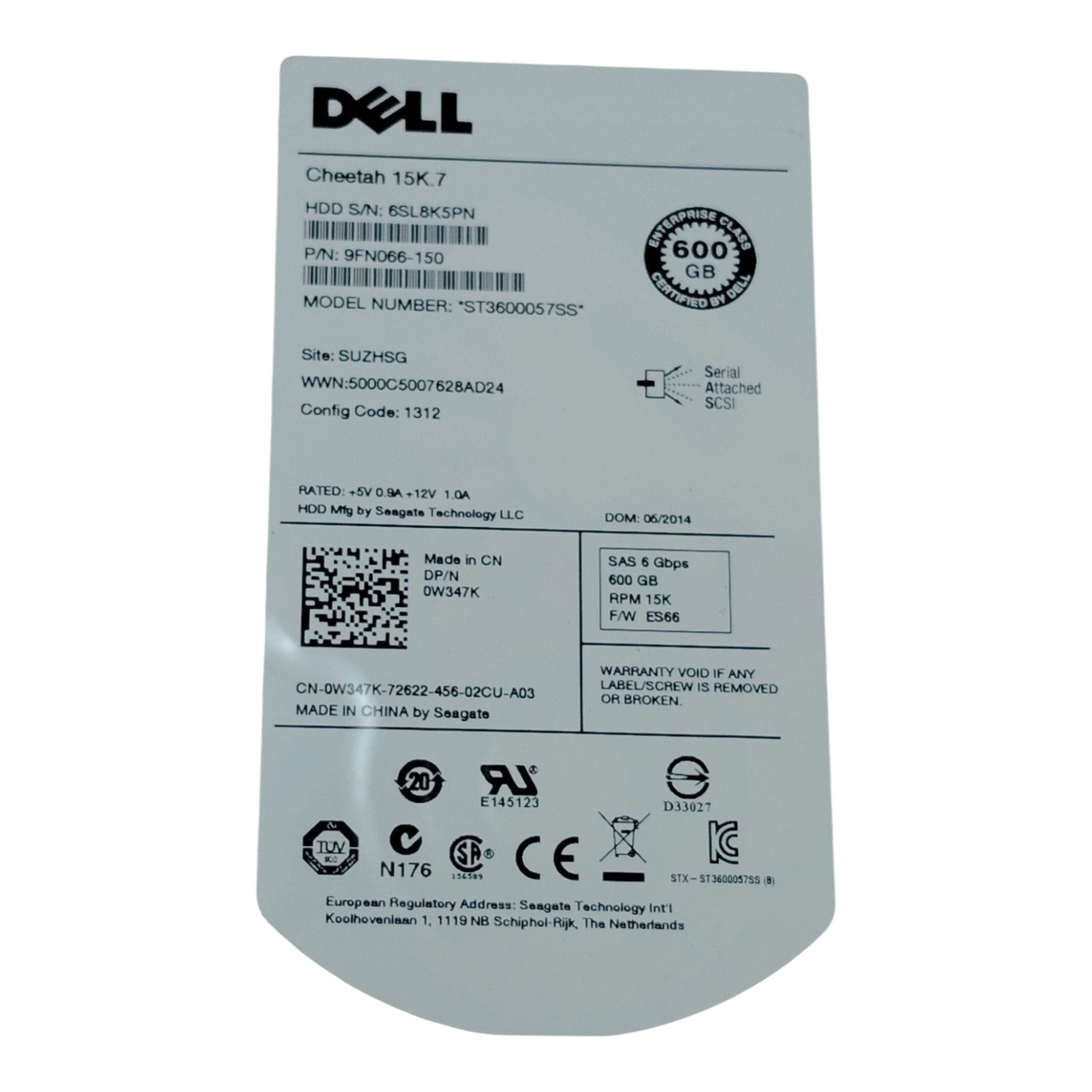 Dell/Seagate 600GB 3.5" SAS HDD – 0W347K / ST3600057SS, 15K RPM Enterprise Hard Drive
