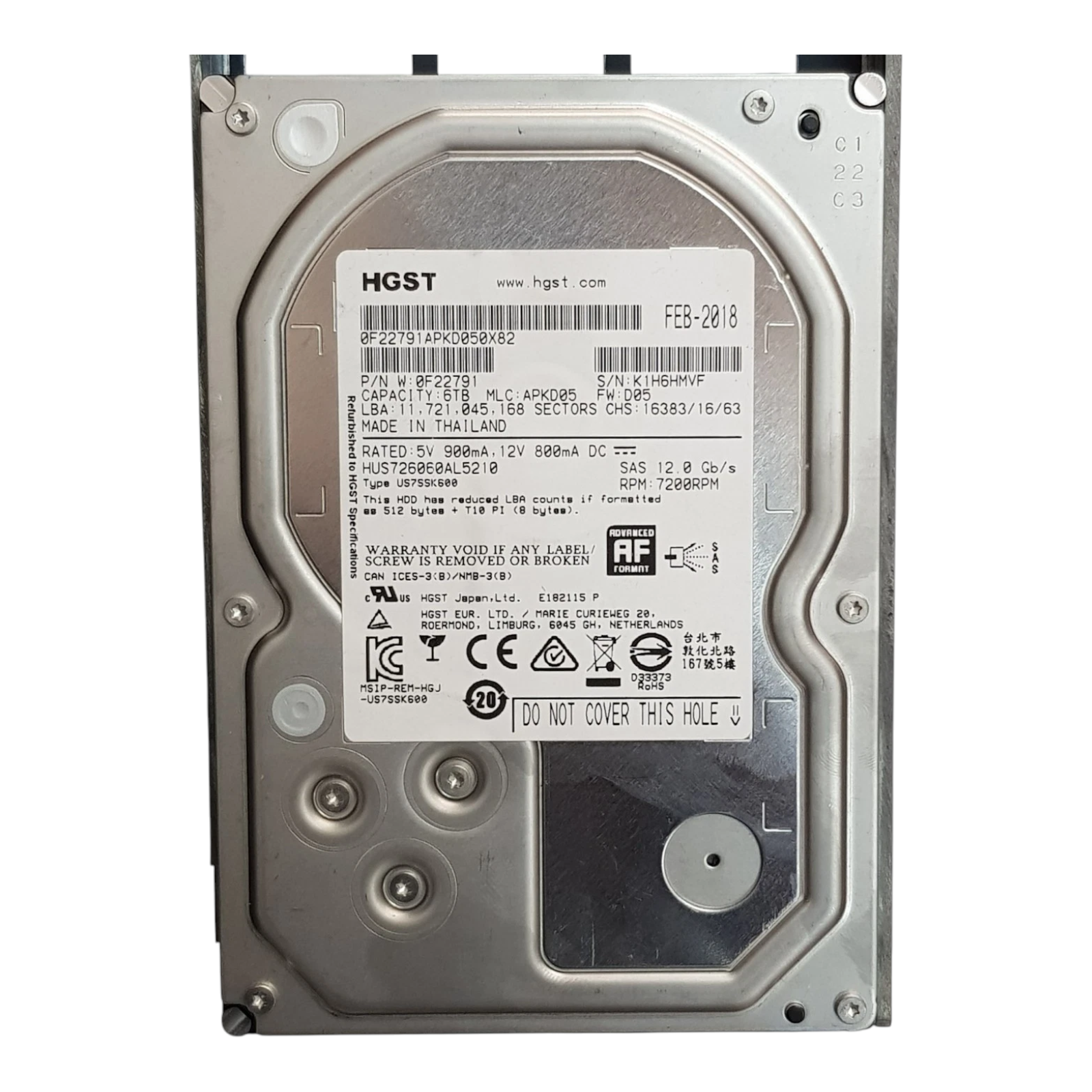 HGST 6TB 3.5" SAS HDD 7200RPM – Ultrastar HUS726060AL5210 (0F22791) Enterprise Hard Drive