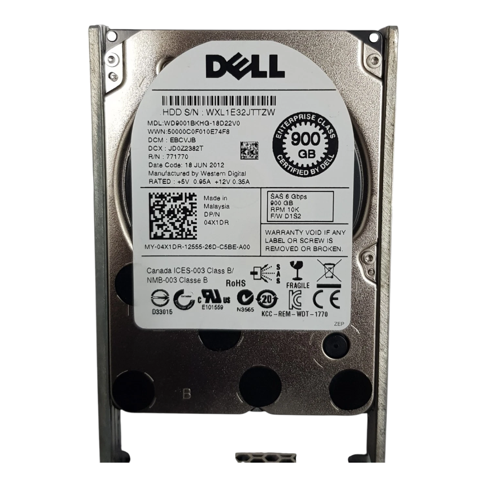 Dell 900GB 10K RPM SAS 12Gb/s 2.5" Enterprise Hard Drive | 04X1DR | Server HDD w/o Caddy