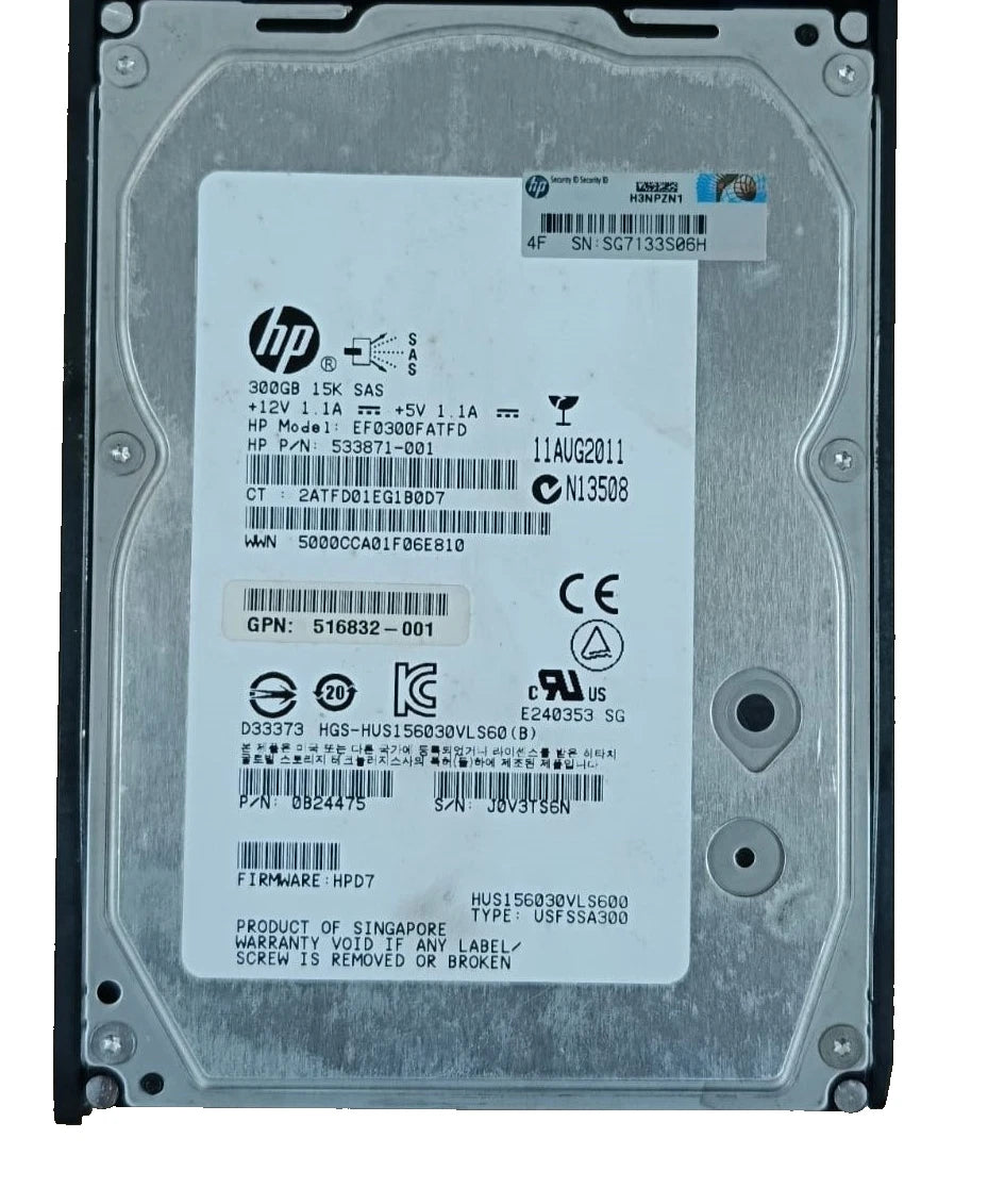 HP 300GB 15K RPM 3.5" SAS HDD – 533871-001, Enterprise Server Hard Drive