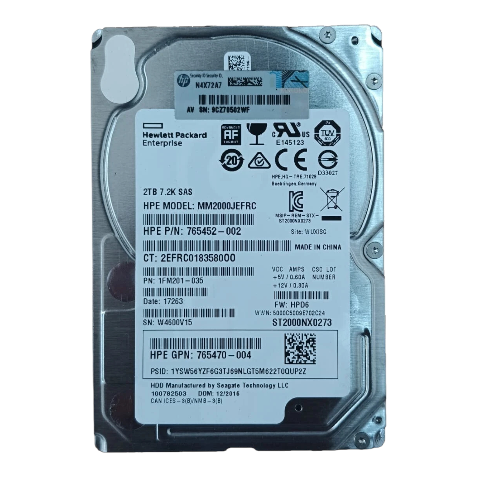 HP 765452-002 2TB 7.2K SAS 12Gb/s 2.5" Enterprise Hard Drive (MM2000JEFRC)