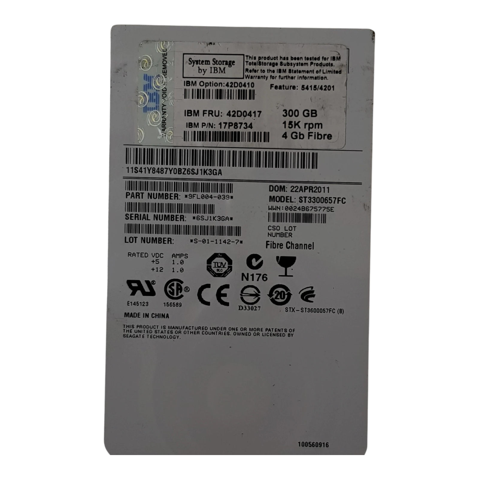IBM 300GB 15K RPM 3.5" FC HDD – ST3300657FC / 17P8734 (Enterprise Fibre Channel Hard Drive, W/O Caddy)