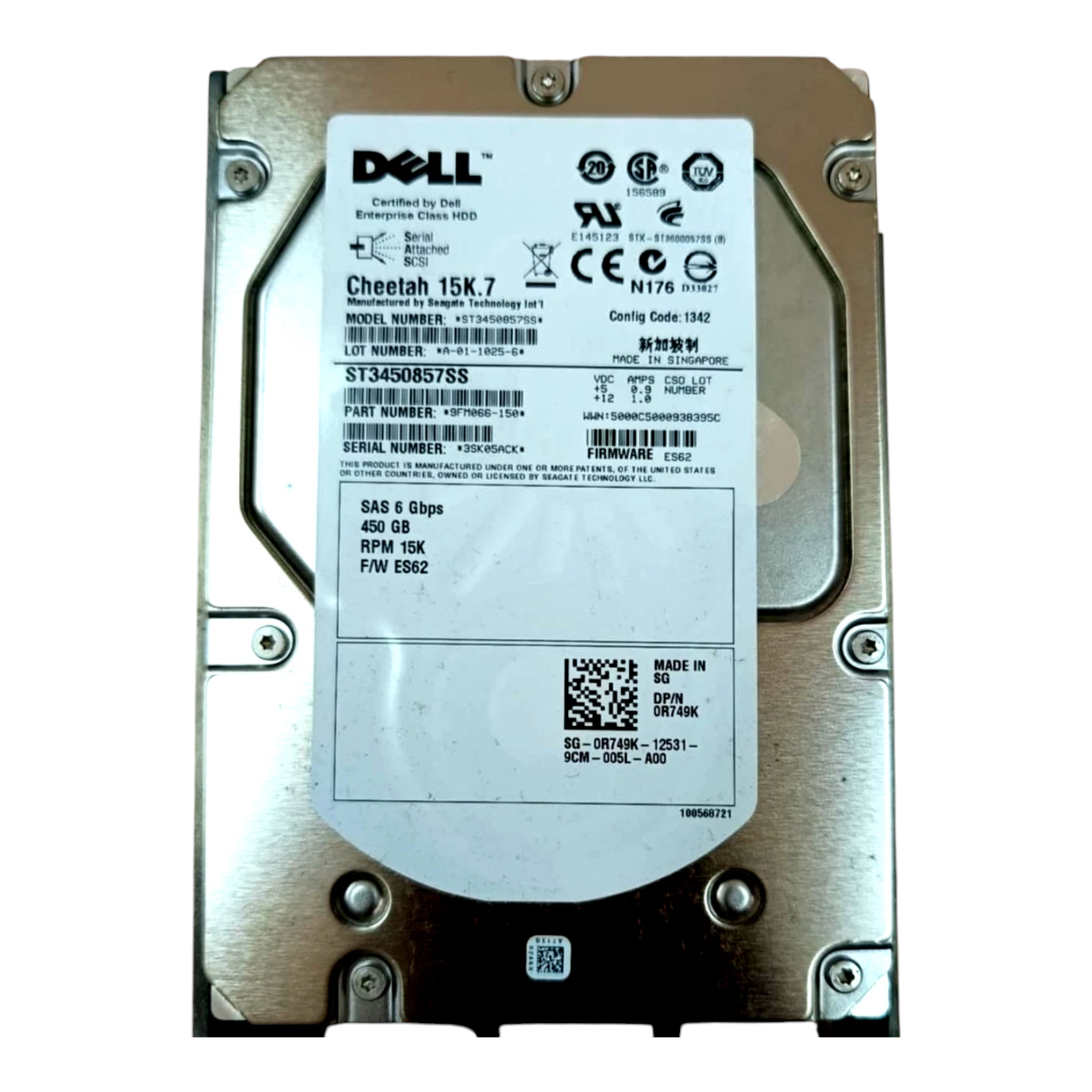 Dell 450GB 15K RPM 3.5" SAS 6Gb/s Enterprise Hard Drive | P/N 0R749K | ST3450857SS