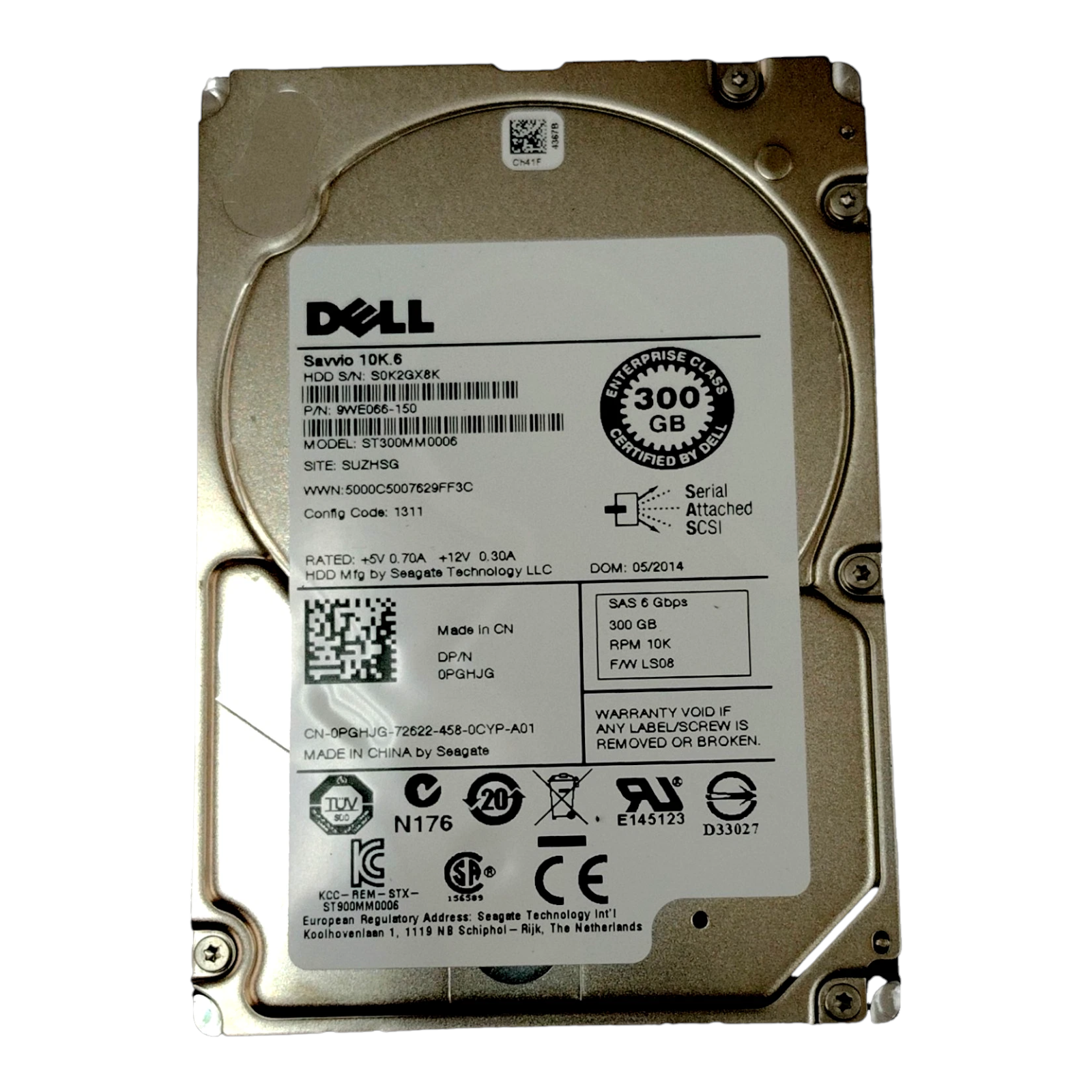 DELL 300GB 2.5" SAS 10K RPM Enterprise HDD (ST300MM0006, 0PGHJG) – 6Gbps, Hot-Swap