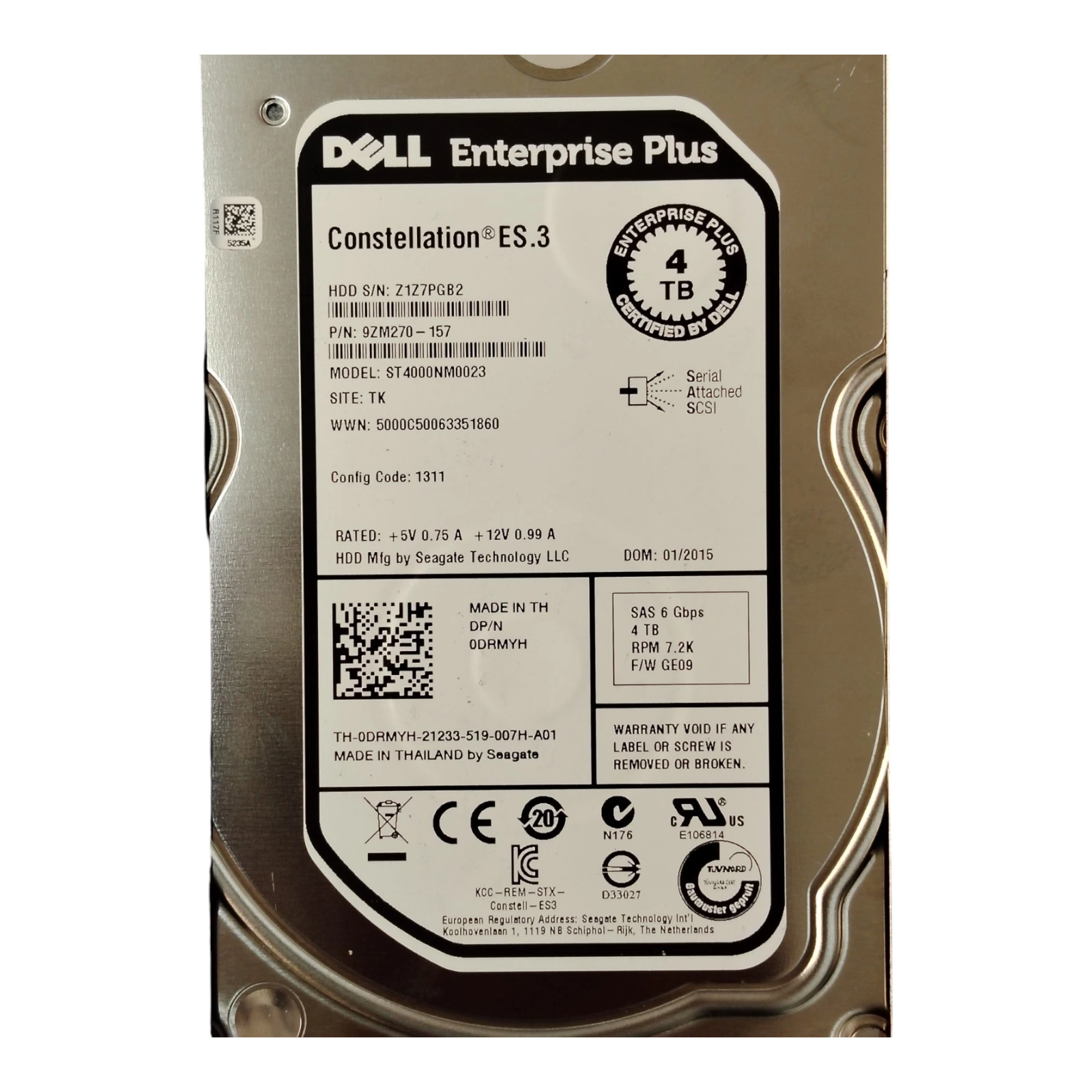 Dell 4TB 7.2K RPM 3.5" SAS Enterprise HDD – 0DRMYH / ST4000NM0023