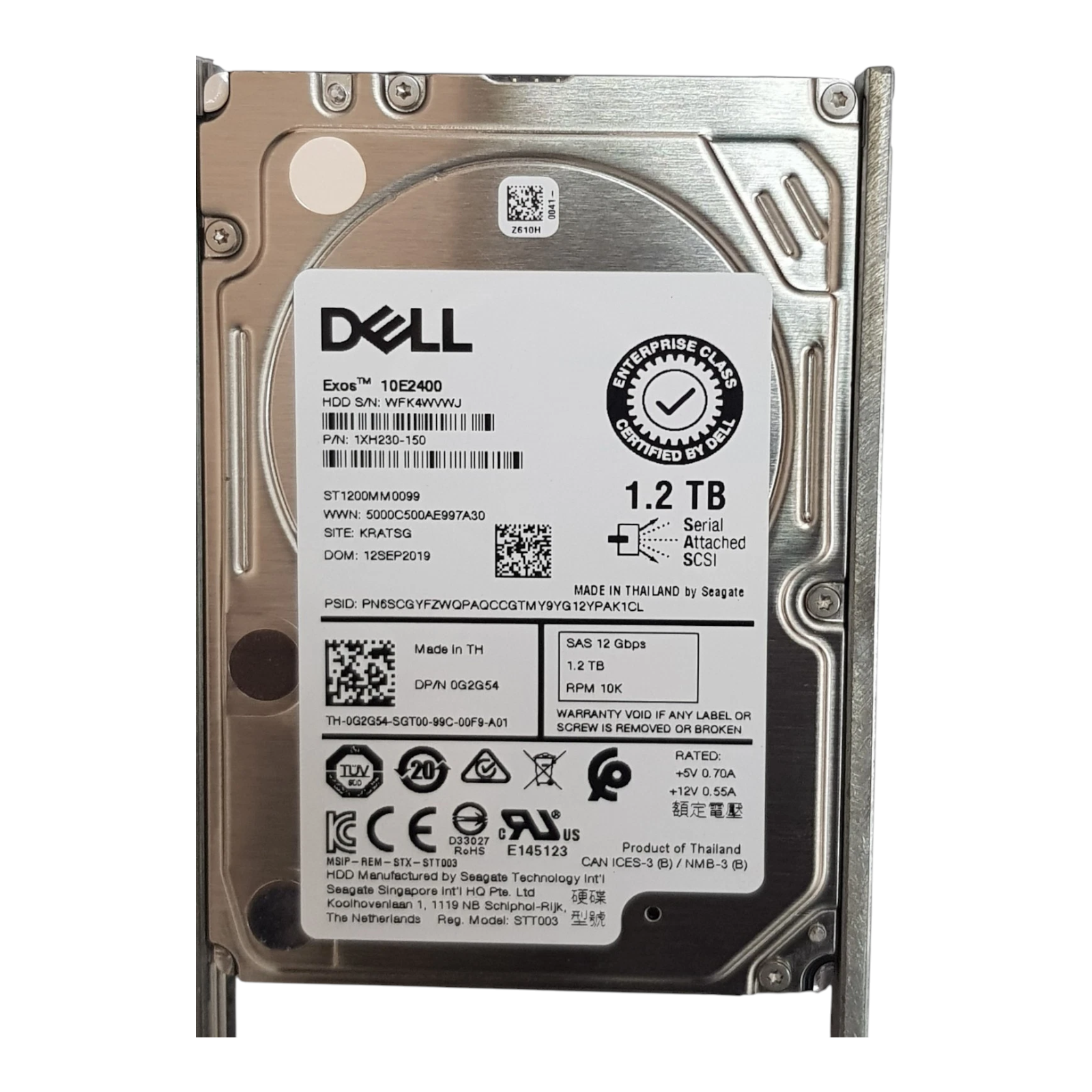 Dell 1.2TB 2.5" SAS 12Gbps 10K RPM Enterprise HDD – ST1200MM0099 (P/N: 0G2G54) – Without Caddy