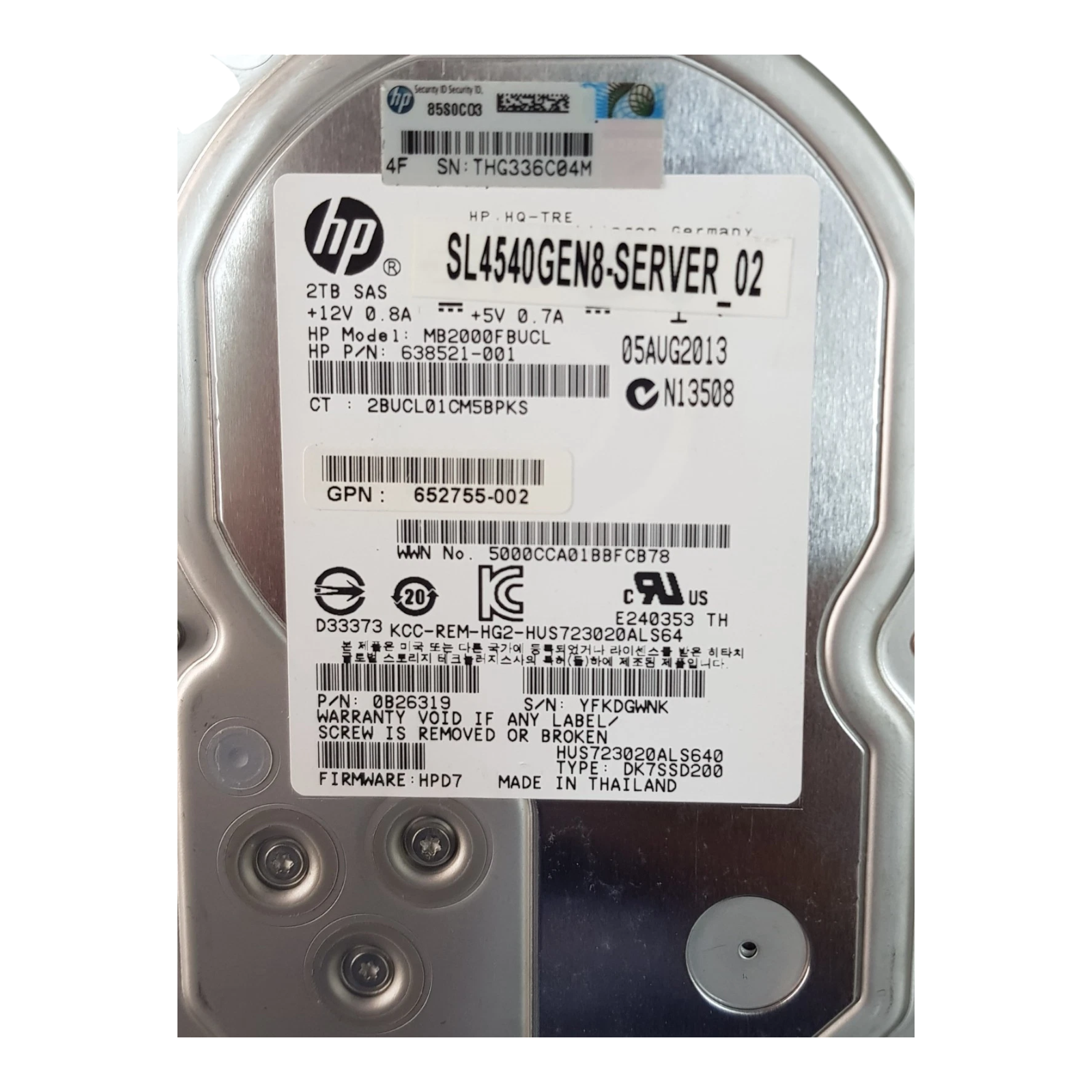 HP 2TB 7200RPM SAS 6Gb/s 3.5" Enterprise HDD – 638521-001 / 0B26319