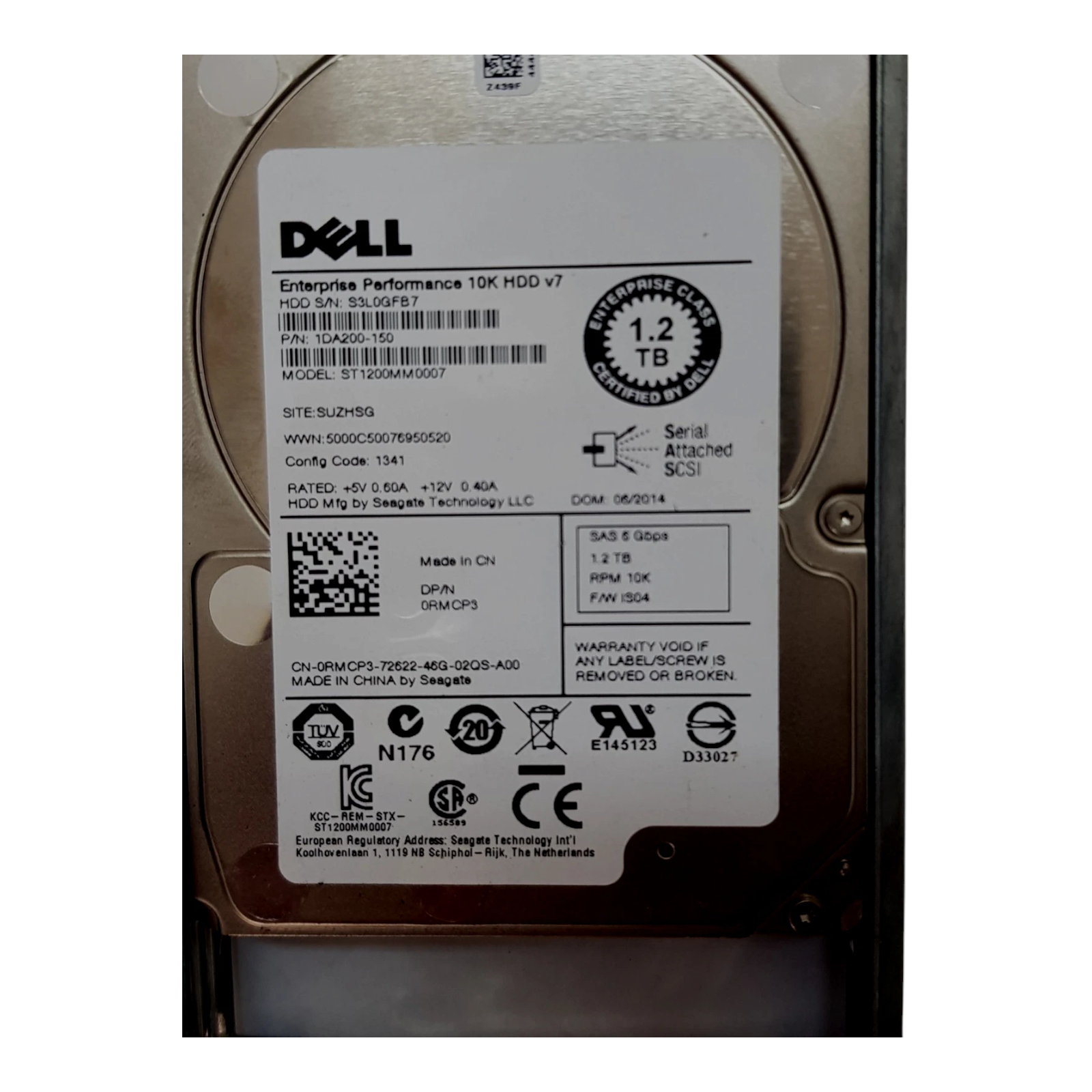 Dell 1.2TB 10K RPM SAS 12Gb/s 2.5" Enterprise Hard Drive (0RMCP3, ST1200MM0007) – No Caddy