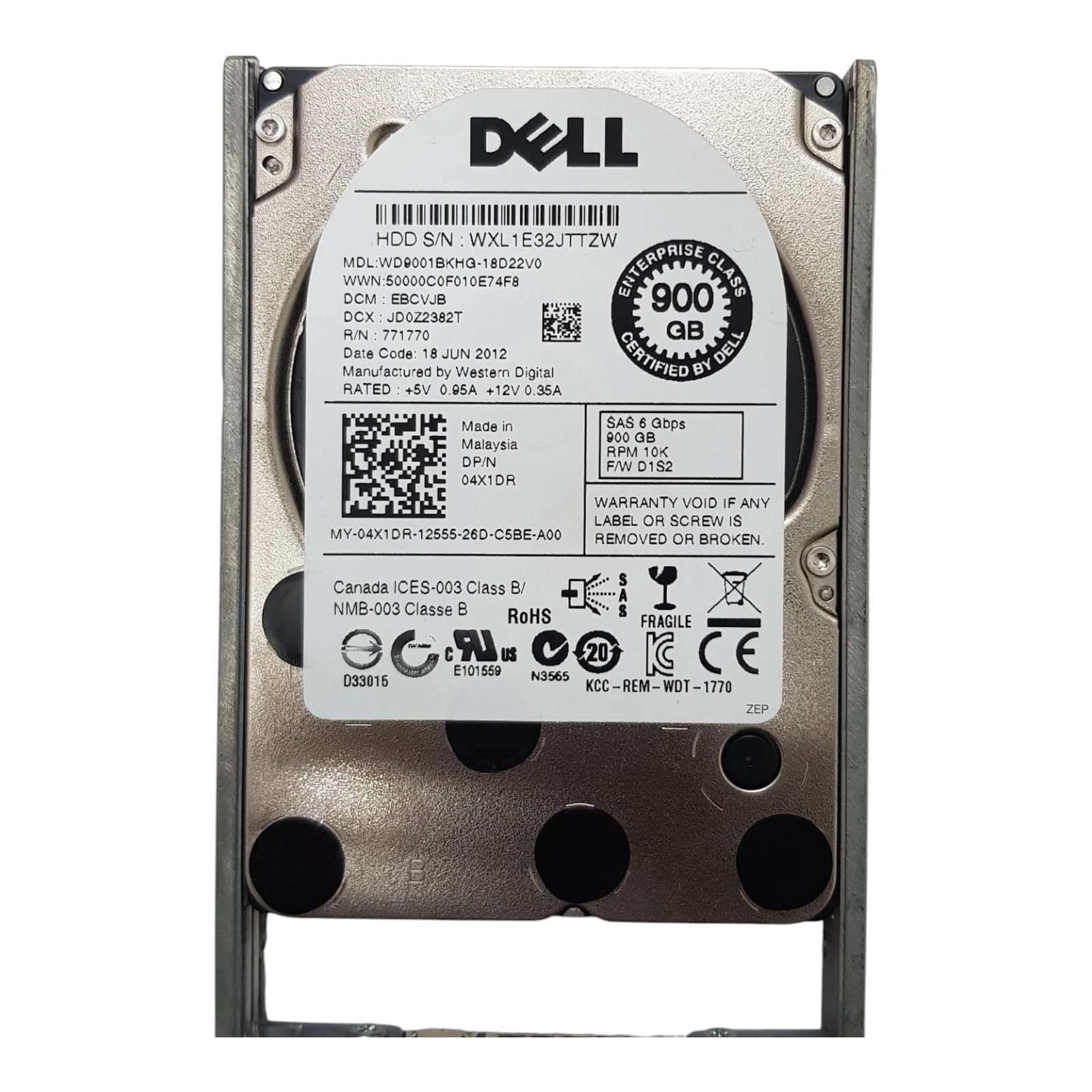 Dell 900GB 10K RPM SAS 12Gb/s 2.5" Enterprise Hard Drive | 04X1DR | Server HDD w/o Caddy