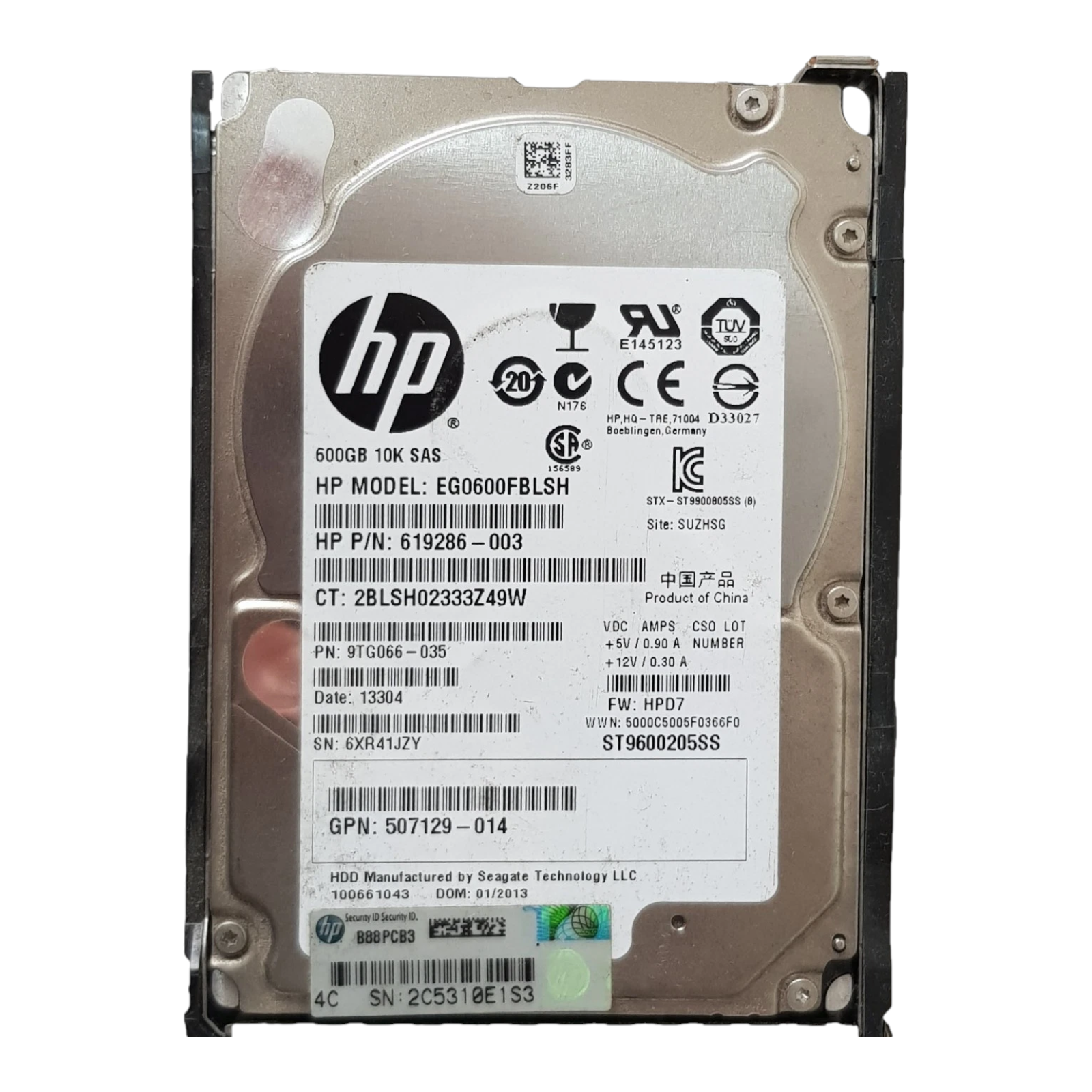 HP 600GB 10K RPM 2.5" SAS HDD – EG0600FBLSH / 619286-003 (Enterprise Hard Drive, W/O Caddy)