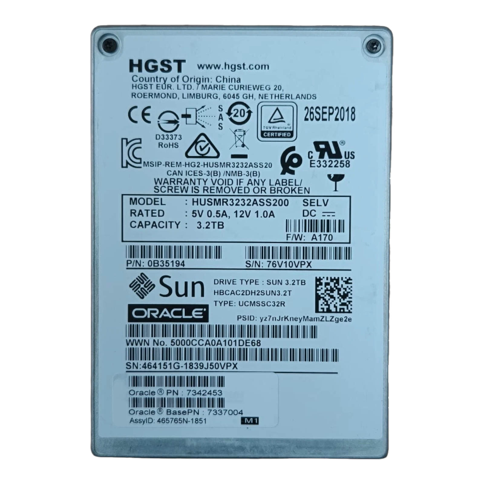Oracle Sun 7342453 / 7337004 – 3.2TB 2.5" SAS-3 Enterprise SSD HUSMR3232ASS200