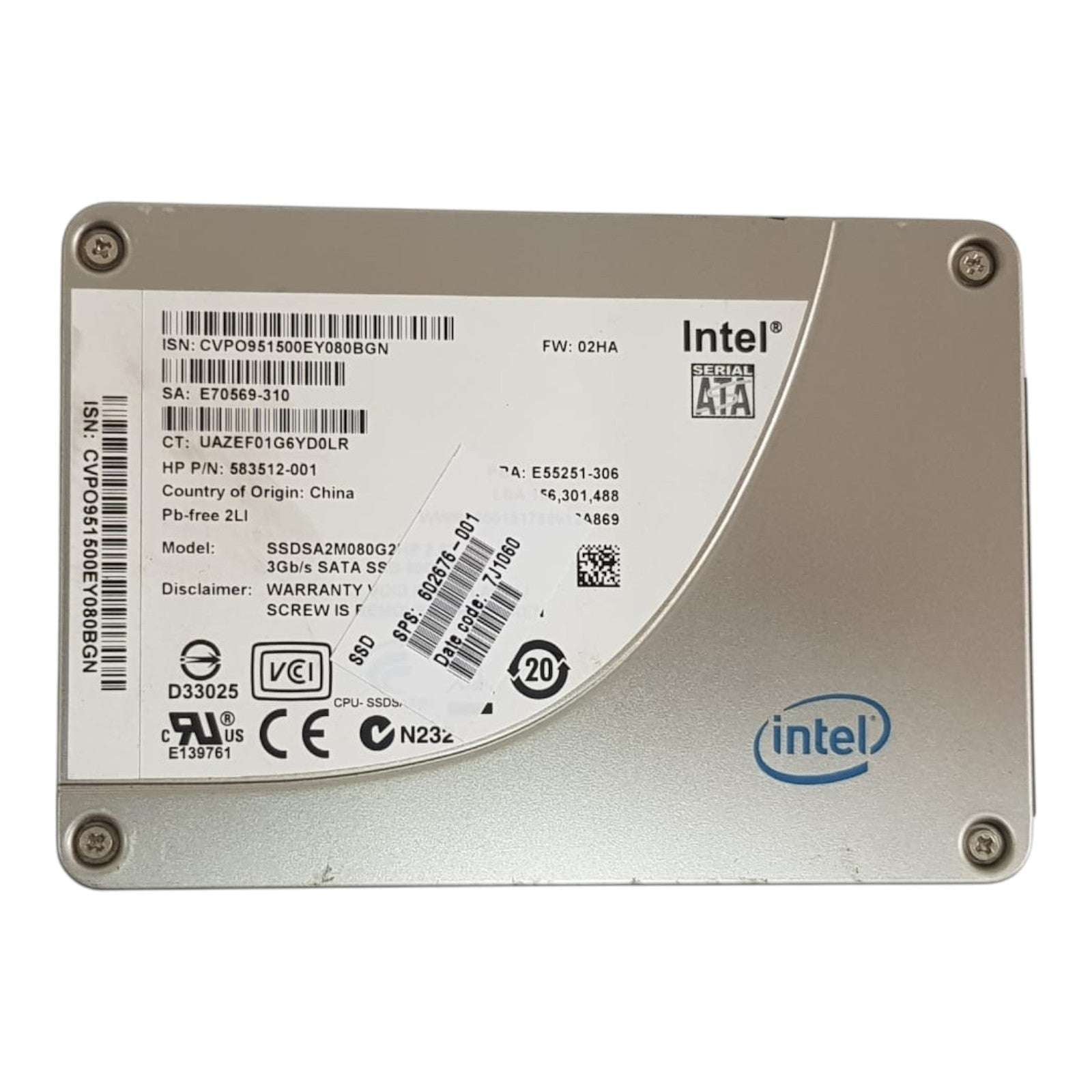 HP 583512-001 80GB SATA SSD | SSDSA2M080G2HP 2.5" Enterprise Solid State Drives