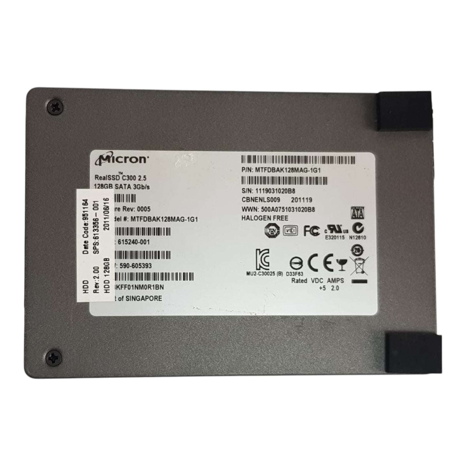 Micron 128GB SATA SSDs 615240-001 / MTFDBAK128MAG-1G1 2.5" 3Gb/s Solid State Drives