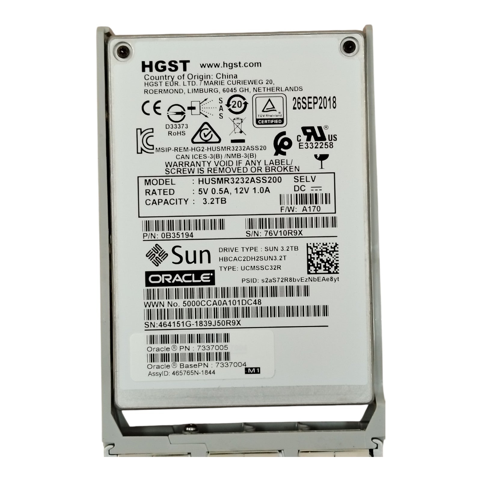 Oracle HGST (P/N:7337005 / 7337004)  3.2TB SAS SSD 2.5" Enterprise Drive 0B35194