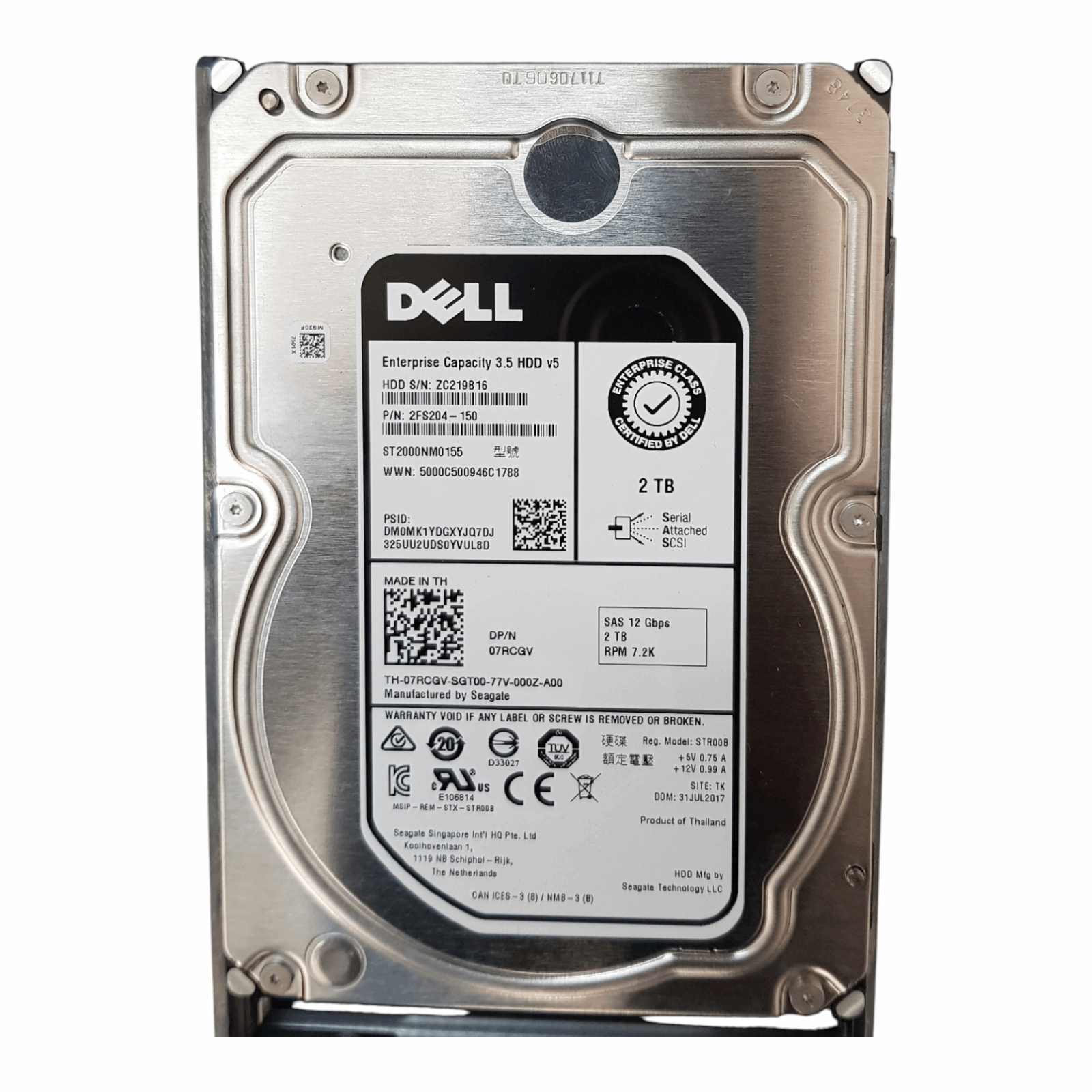Dell 07RCGV 2FS204-150 2TB 7.2K SAS 12Gb/s 3.5" Enterprise HDD – Seagate ST2000NM0155