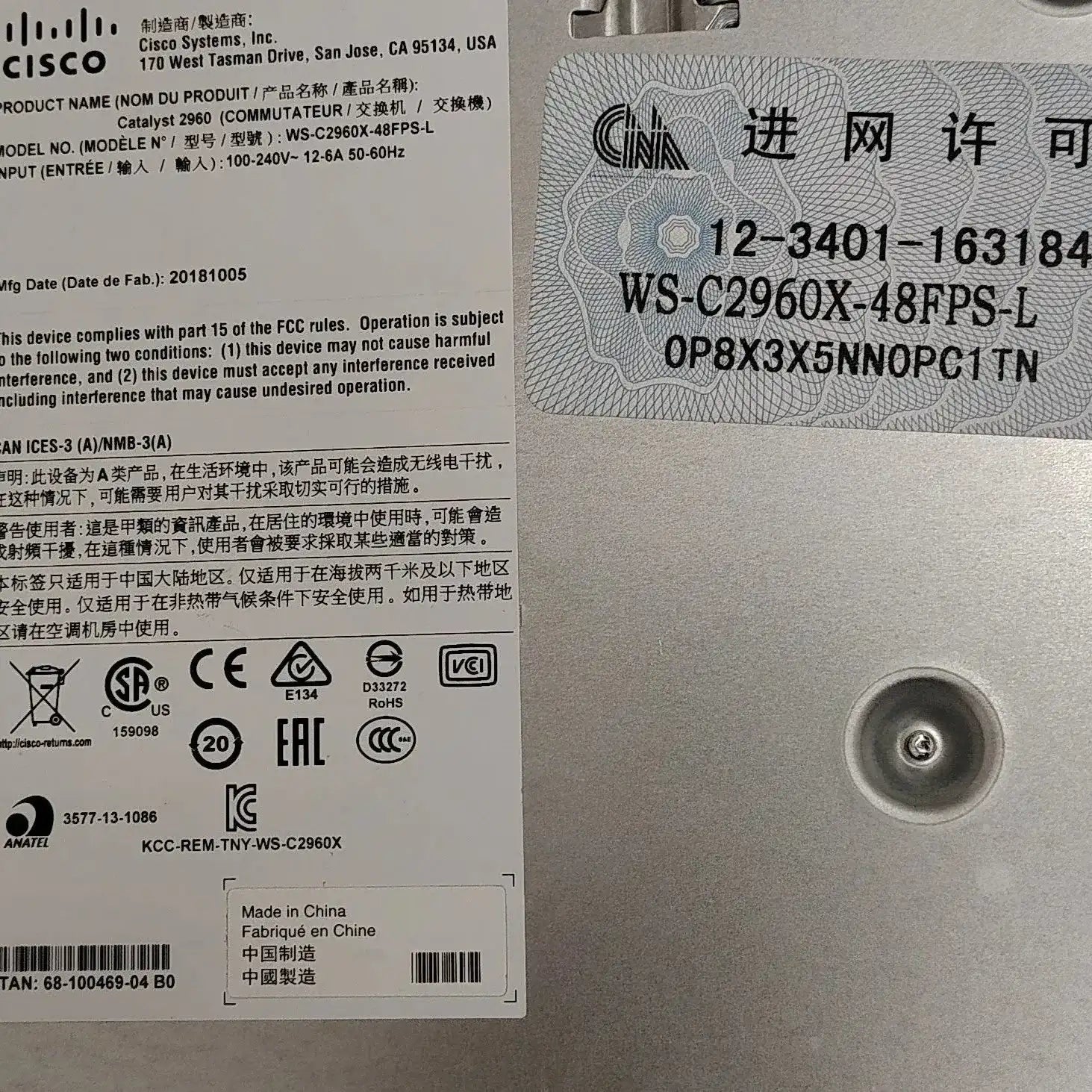 Cisco WS-C2960X-48FPS-L Catalyst Switch | 48-Port Gigabit PoE+ | 740W PSU | 4x 1G SFP