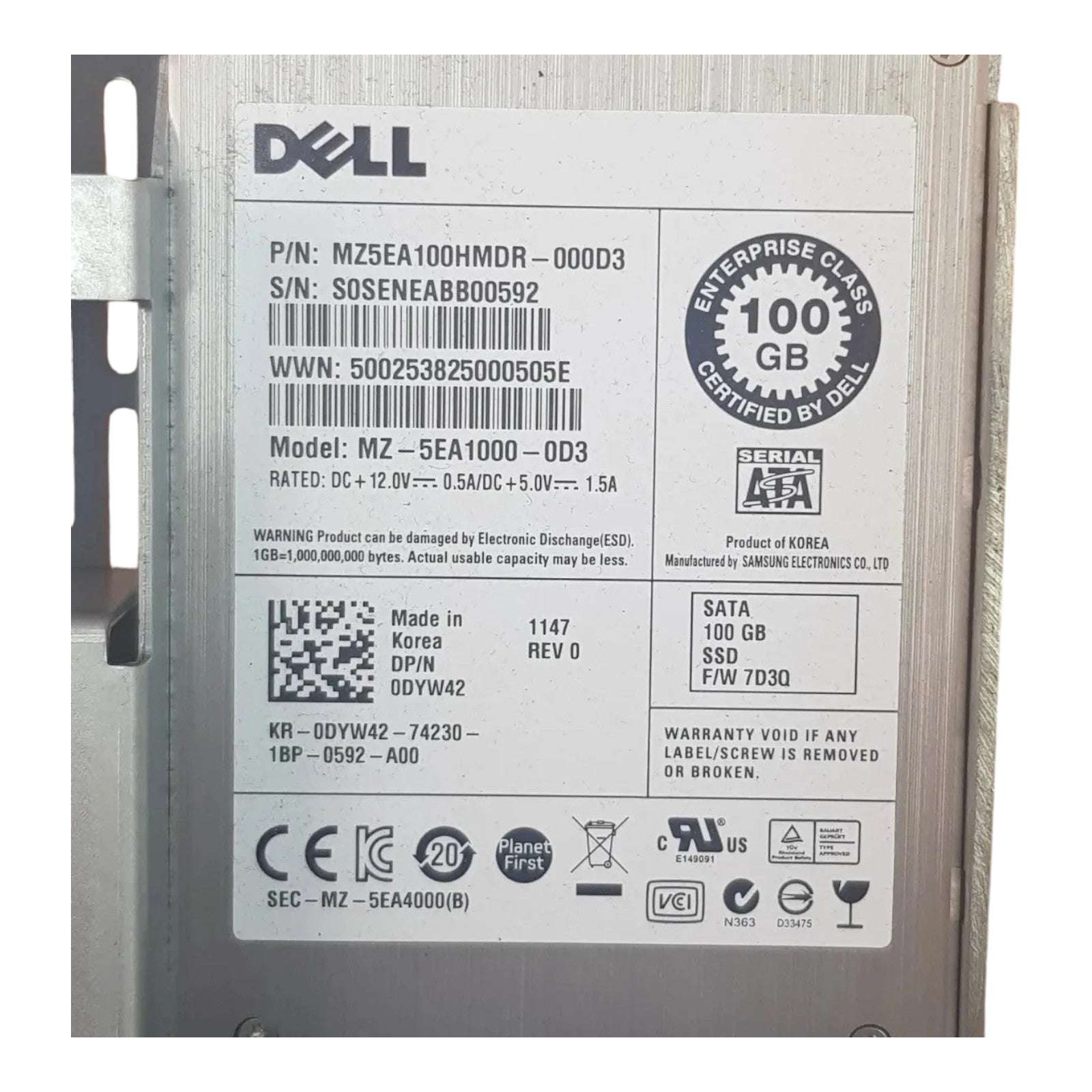 Dell 0DYW42 100GB SATA SSD 2.5" MZ-5EA1000-0D3 Solid State Drives