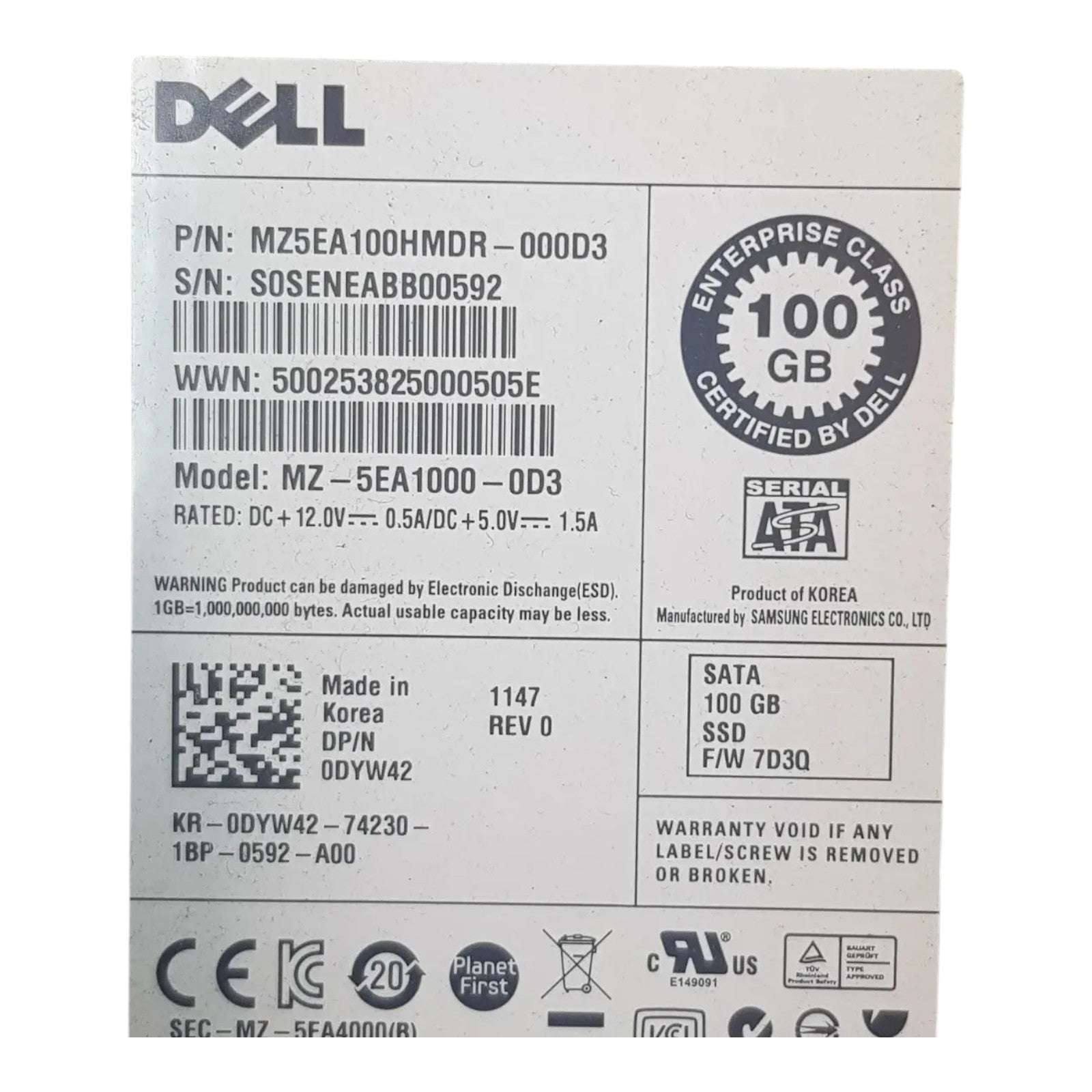 Dell 0DYW42 100GB SATA SSD 2.5" MZ-5EA1000-0D3 Solid State Drives