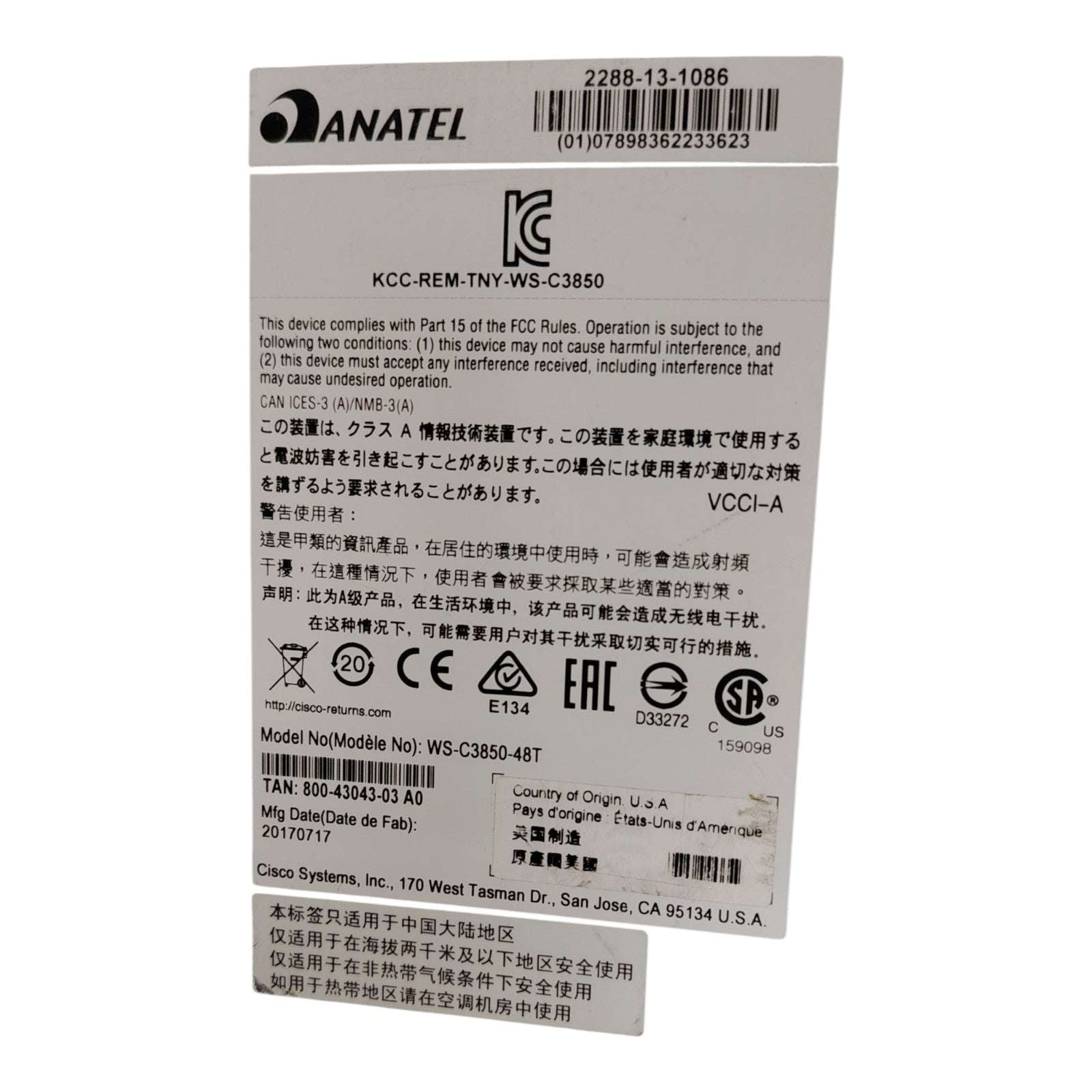 Cisco WS-C3850-48T-L Catalyst 3850 48-Port Gigabit Ethernet Managed Switch | Enterprise Layer 3 LAN Access with PSU