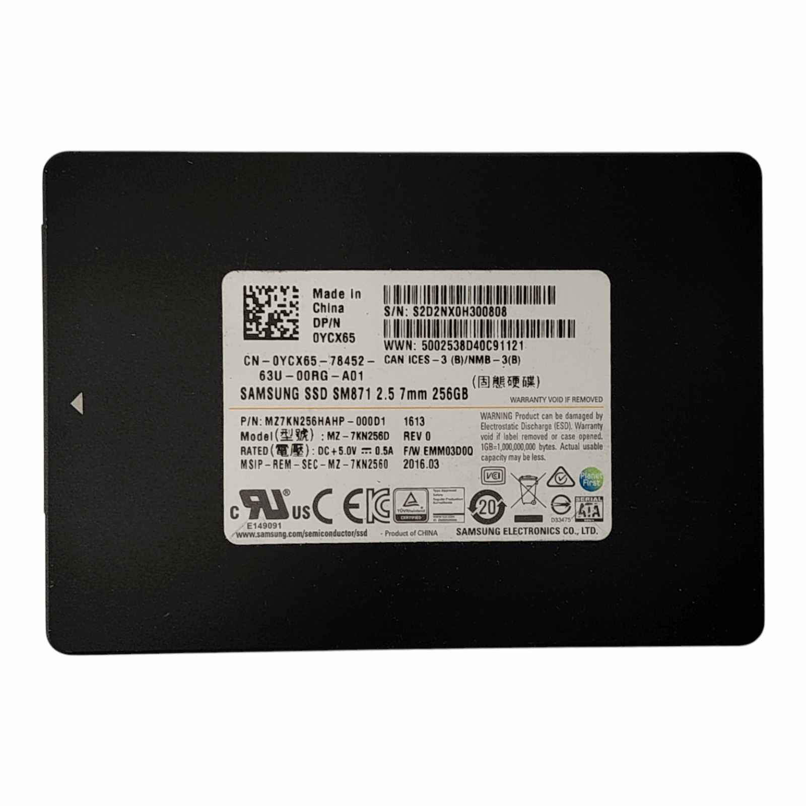 Samsung SM871 256GB SSD 2.5" SATA 6Gb/s 7mm Solid State Drive 0YCX65 – MZ7KN256D