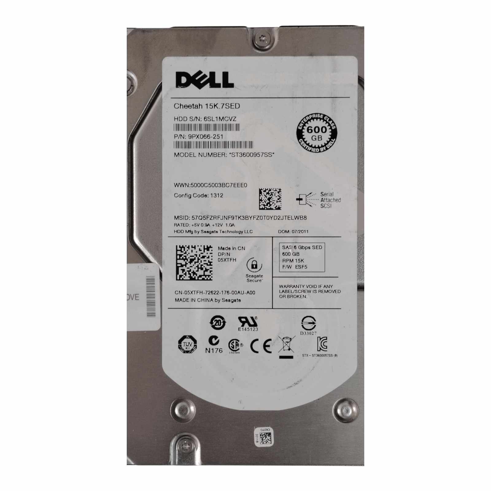 Dell 05XTFH 9PX066-251 600GB 15K SAS 6Gb/s 3.5" Enterprise HDD – Seagate Cheetah 15K.7 SED ST3600957SS