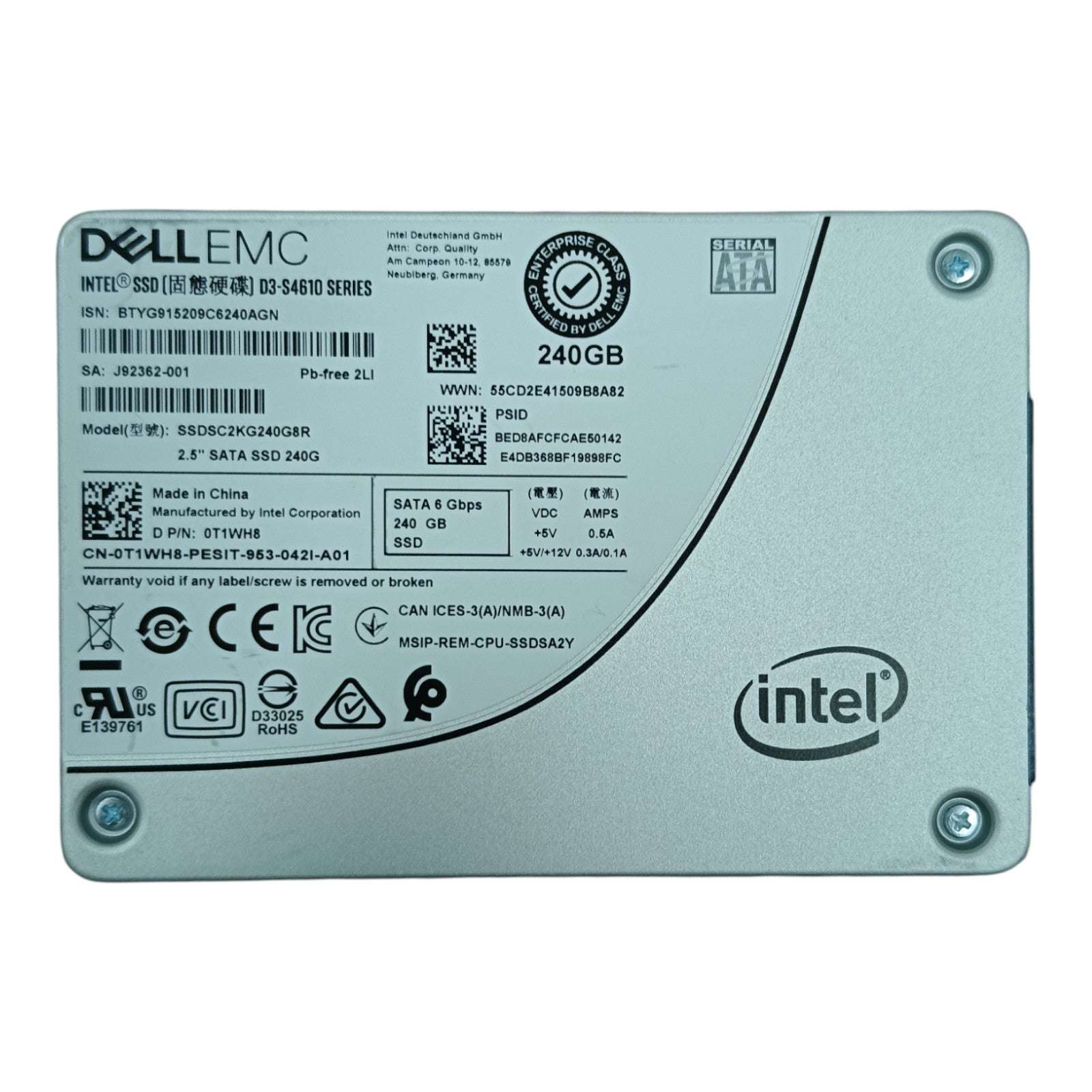 Dell 240GB SATA SSD – 0T1WH8 / SSDSC2KG240G8R | 2.5" SFF 6Gb/s Enterprise Solid State Drives