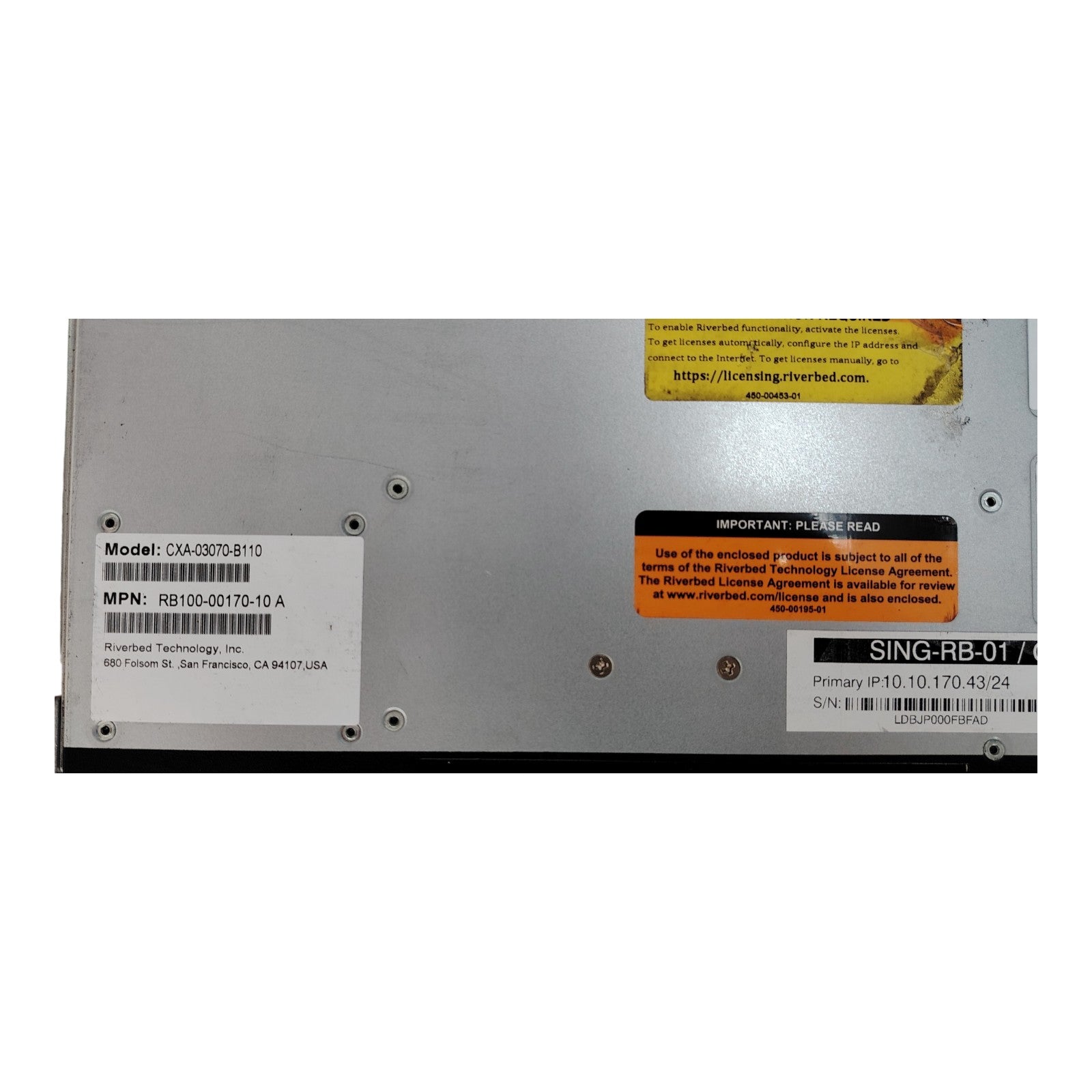 Riverbed CXA-03070 SteelHead WAN Optimization Appliance | Intel Xeon E5-2609V2 | 16GB RAM | 2x1TB HDD + 2x240GB SSD