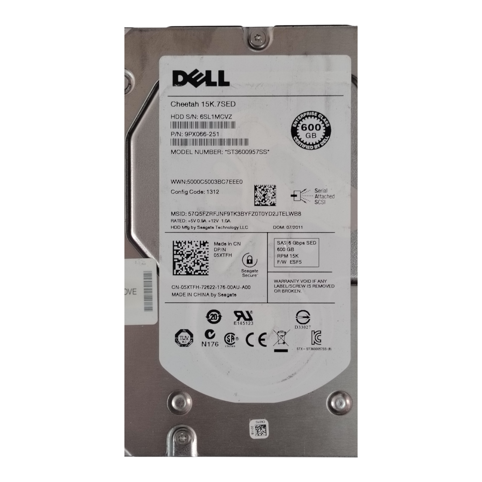 Dell 05XTFH 9PX066-251 600GB 15K SAS 6Gb/s 3.5" Enterprise HDD – Seagate Cheetah 15K.7 SED ST3600957SS